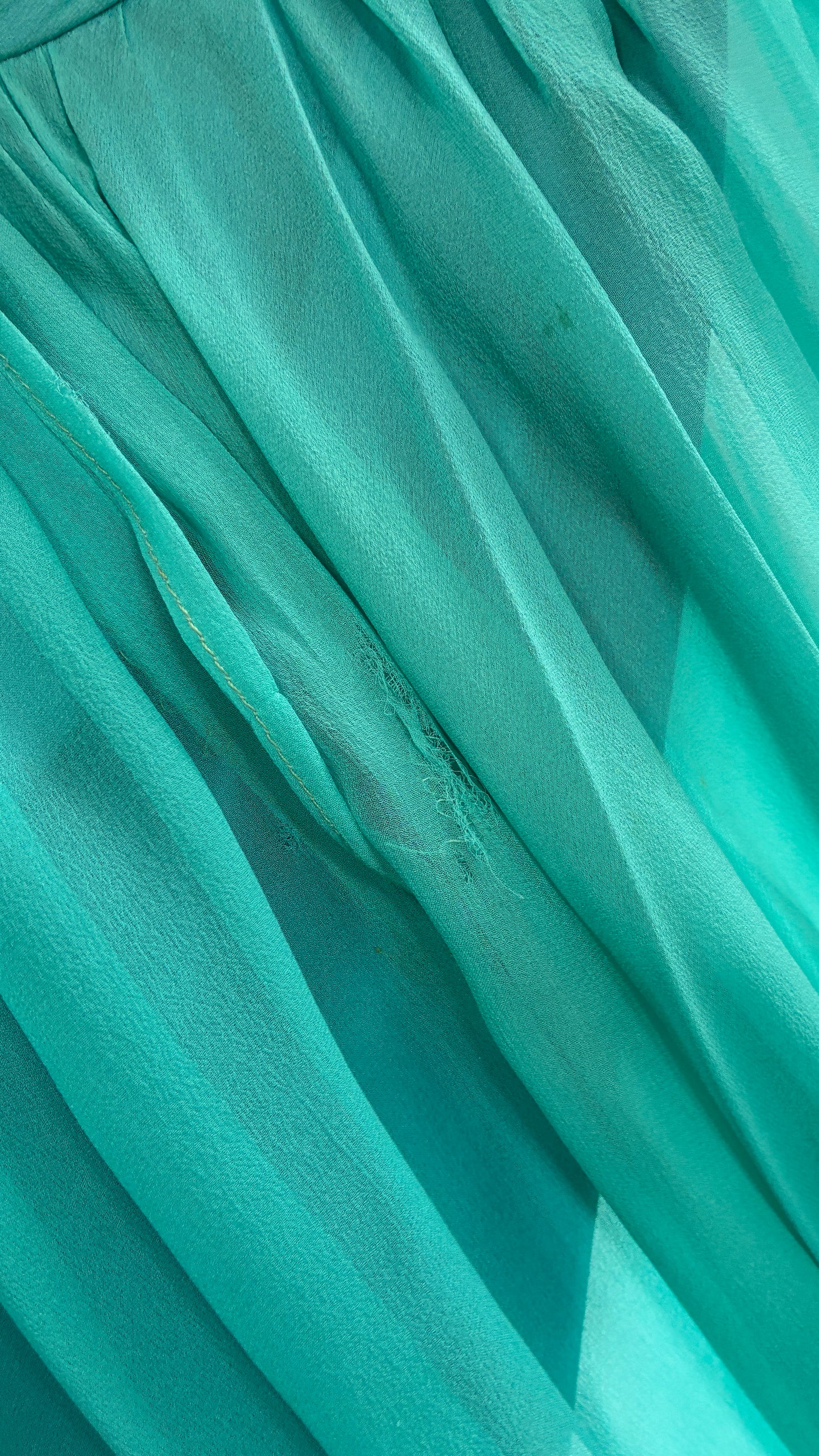 Vintage Teal Handmade Mini Dress with Pleated Basket Woven Bust (XS)