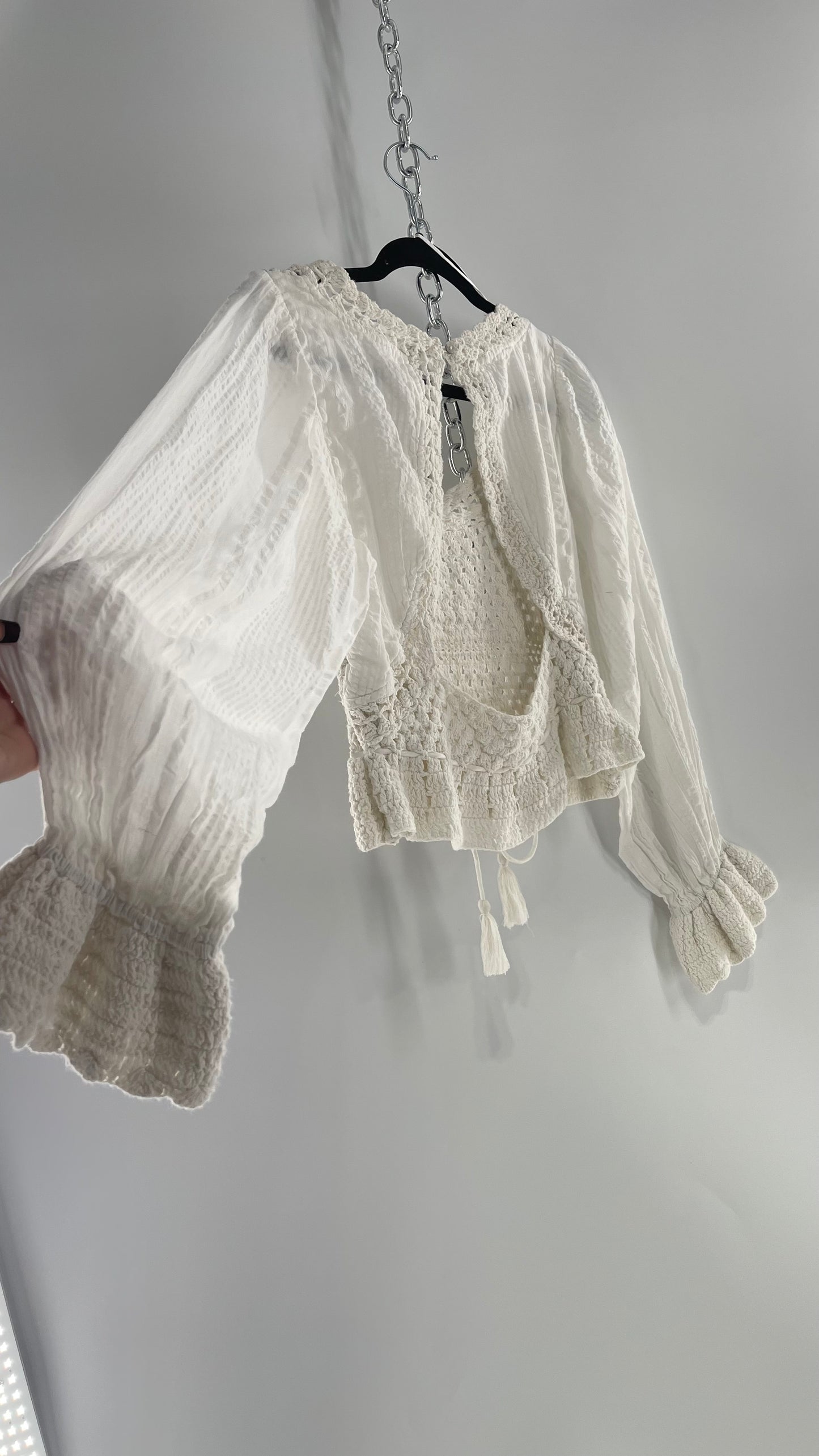 Free People White Crochet “Megan” Top (Small)