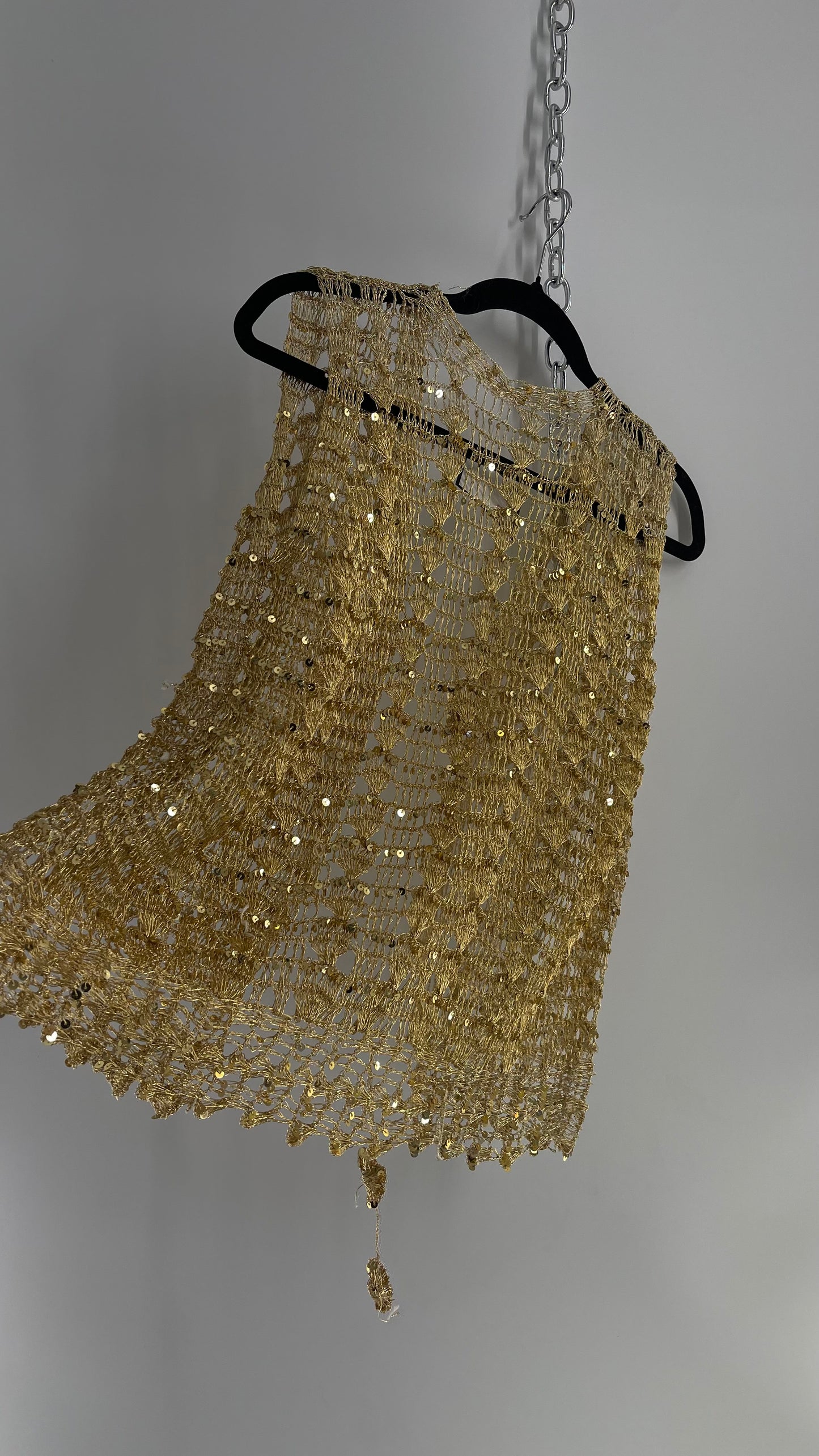 Vintage Gold Crochet Sequin Tie Bust Vest (S/M)