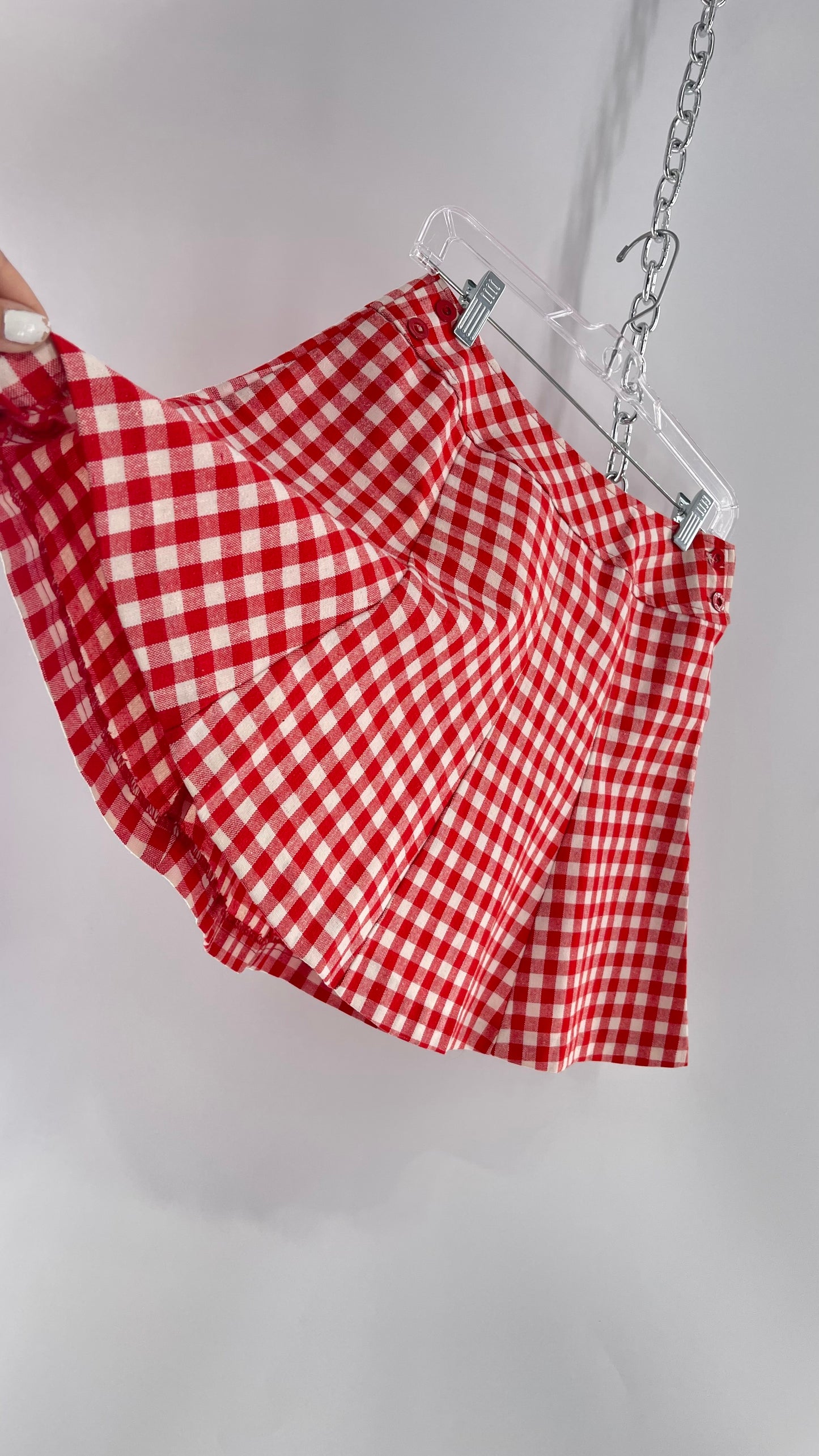 Vintage Bobbie Brook Red and White Picnic Mini Skirt (Large)