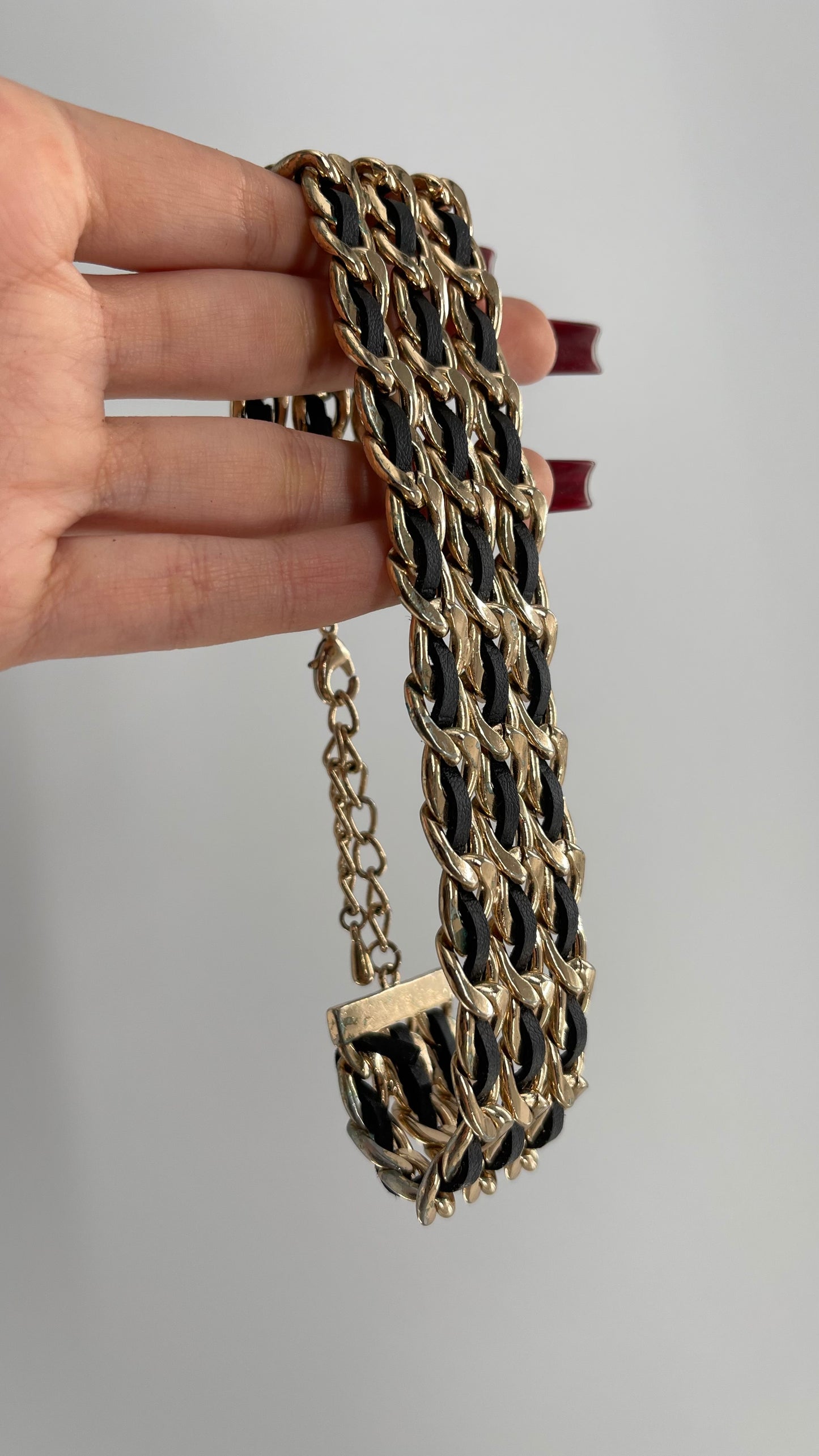 Free People Black Leather Braided Choker with Gold Metal Hardware