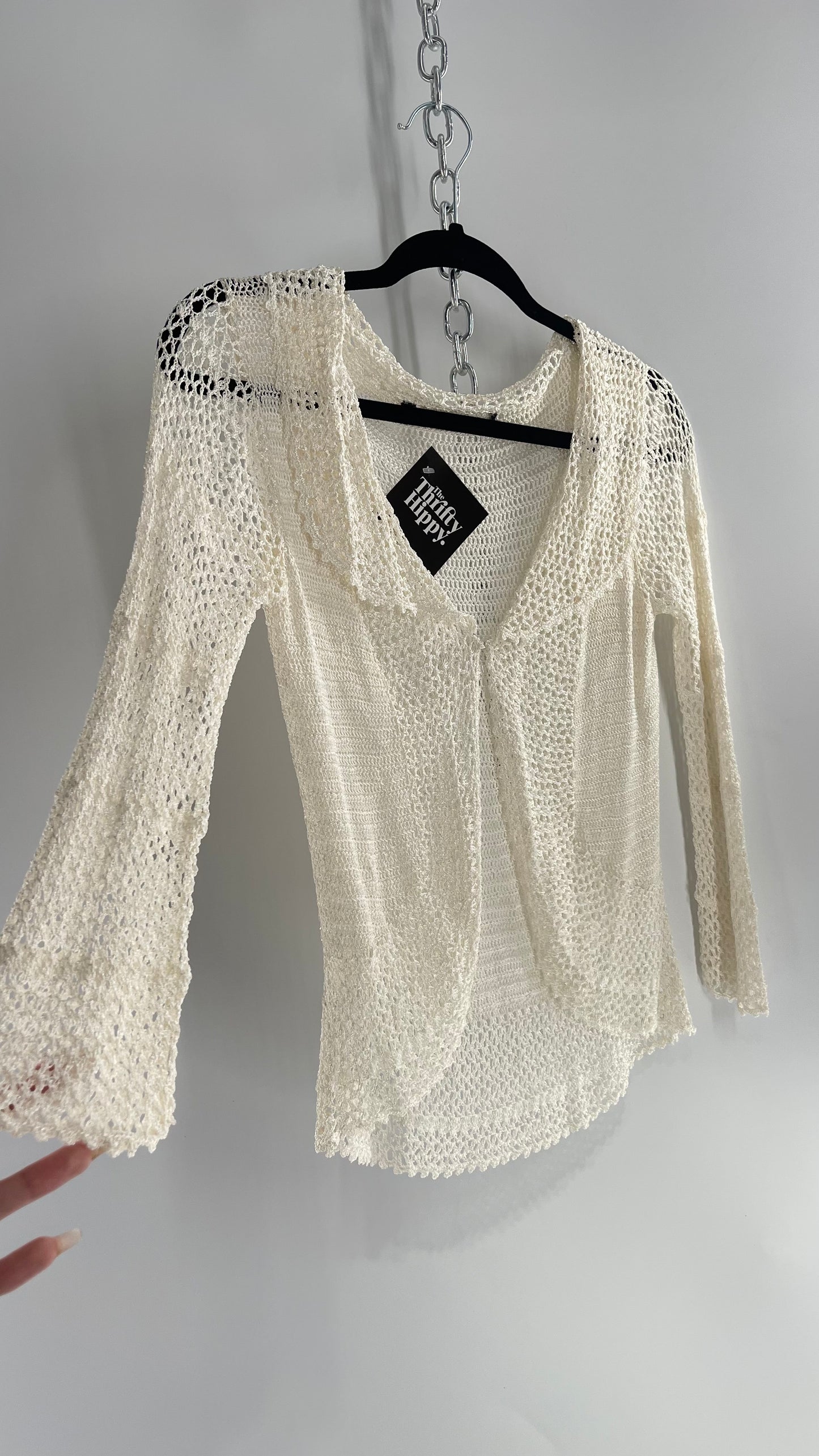 Vintage White Open Knit Crochet Cardigan (S/M)