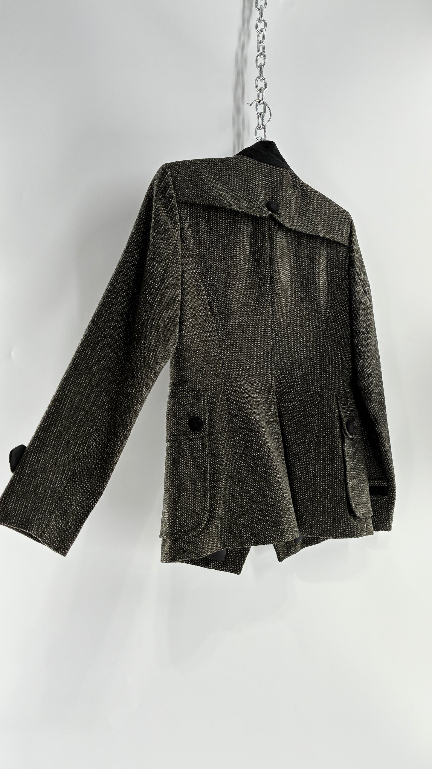 Deadstock Vintage PER UNA 41% Wool Grey Drummer Military Jacket with Black Velvet Piping and Tags Attached (12)