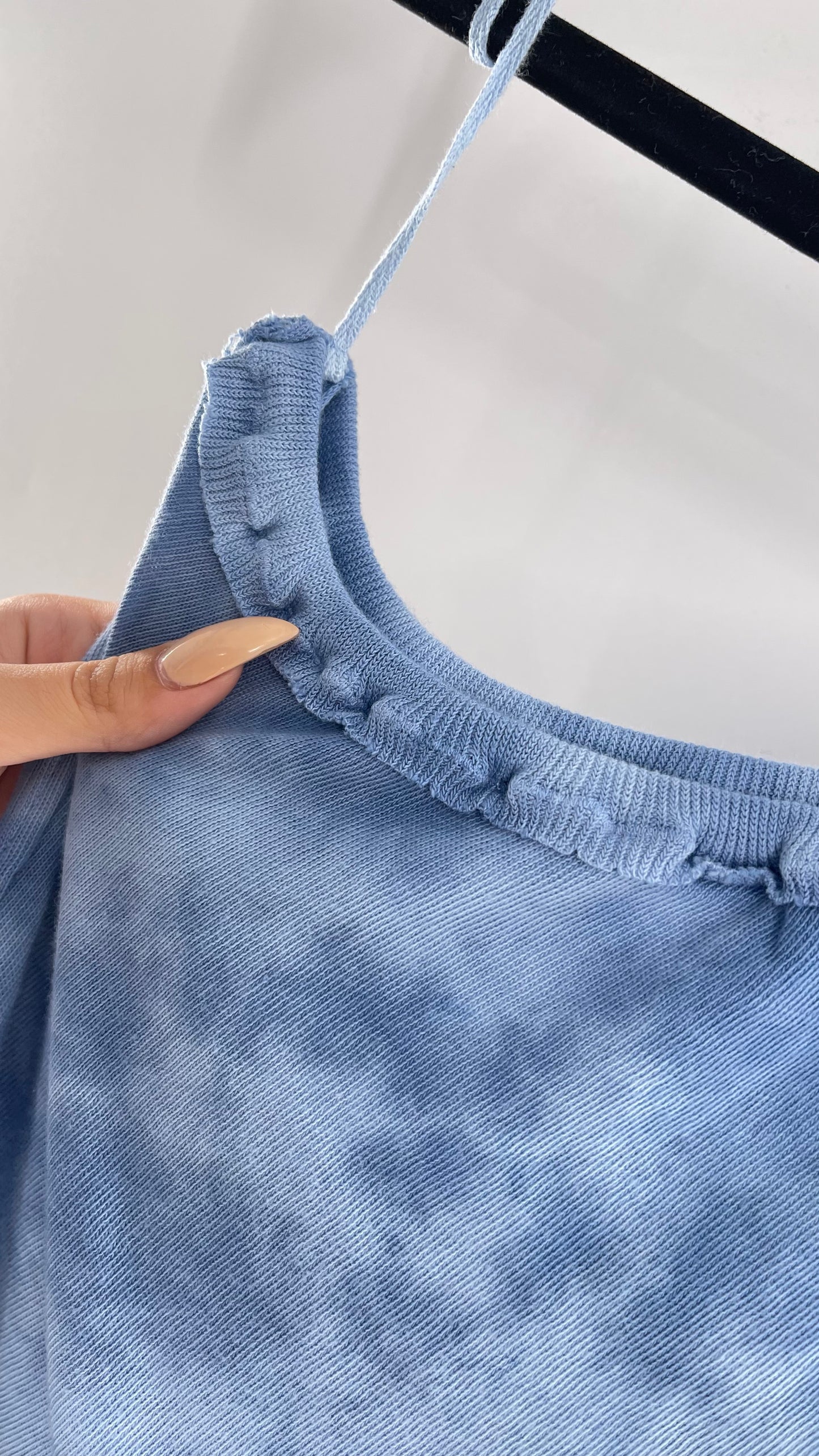 Free People Blue Ombre Tie Dye One Sleeve Top with Track Graphic (Small)