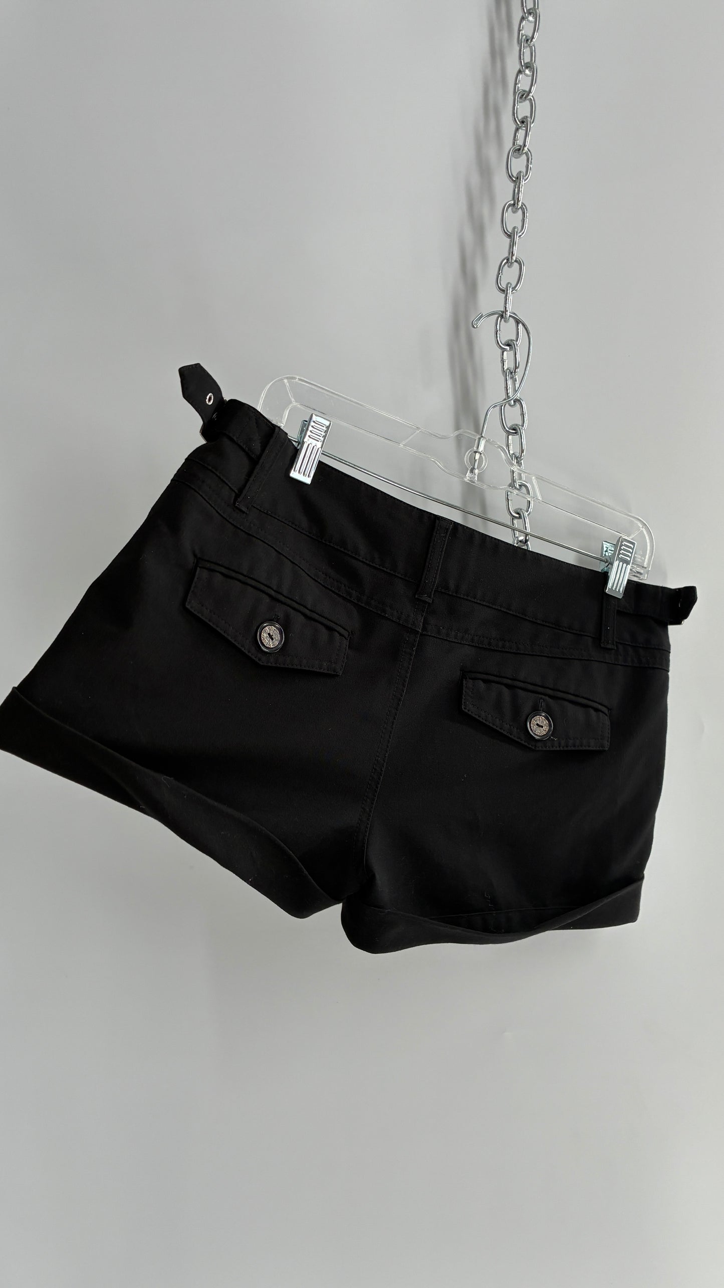 Vintage GUESS Black Cuffed Micro Mini Short with Embossed Details and Bum Pockets (30)