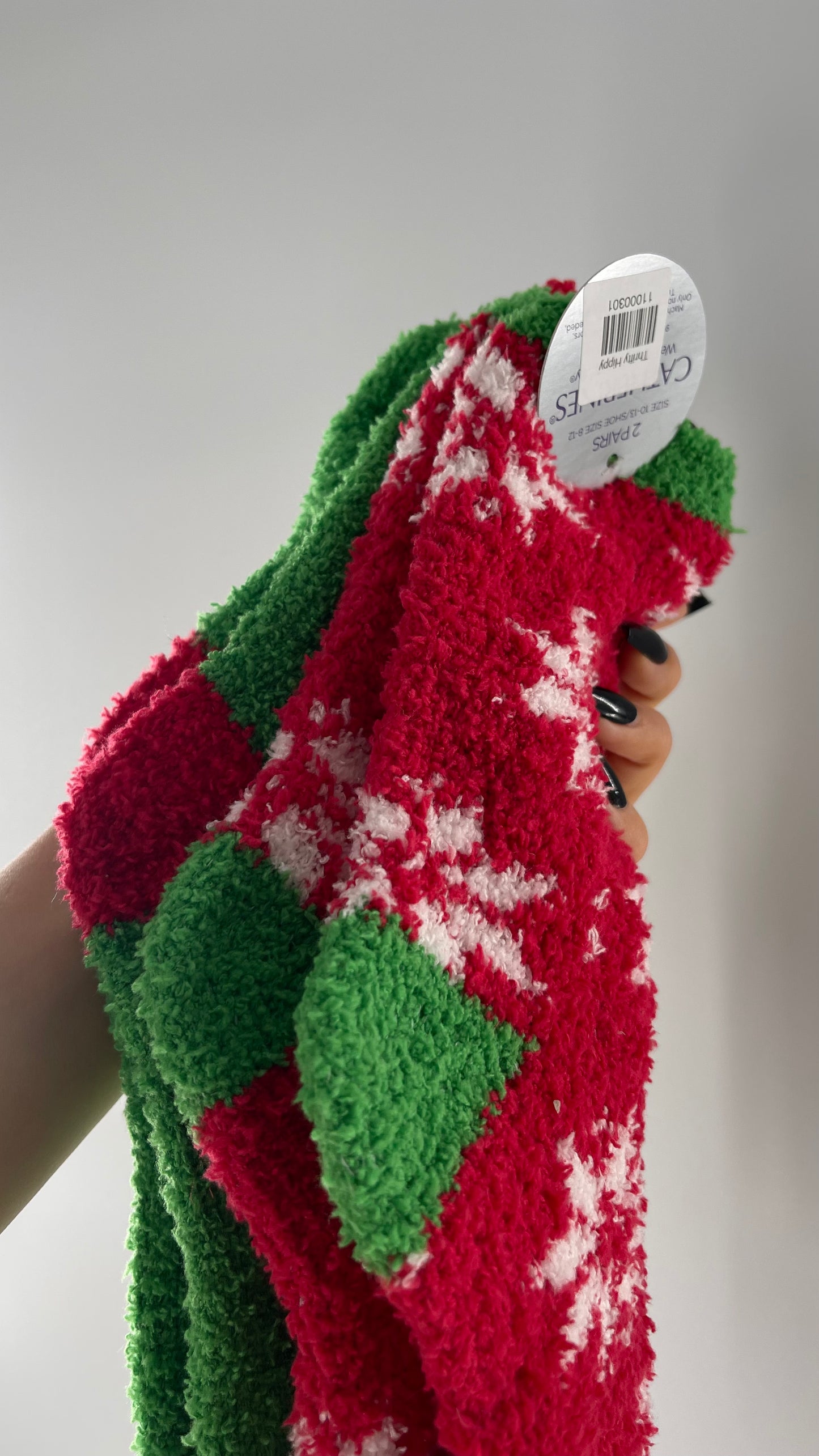 Festive Fuzzy Christmas Color Block Red Green Socks (Sz 8-12)