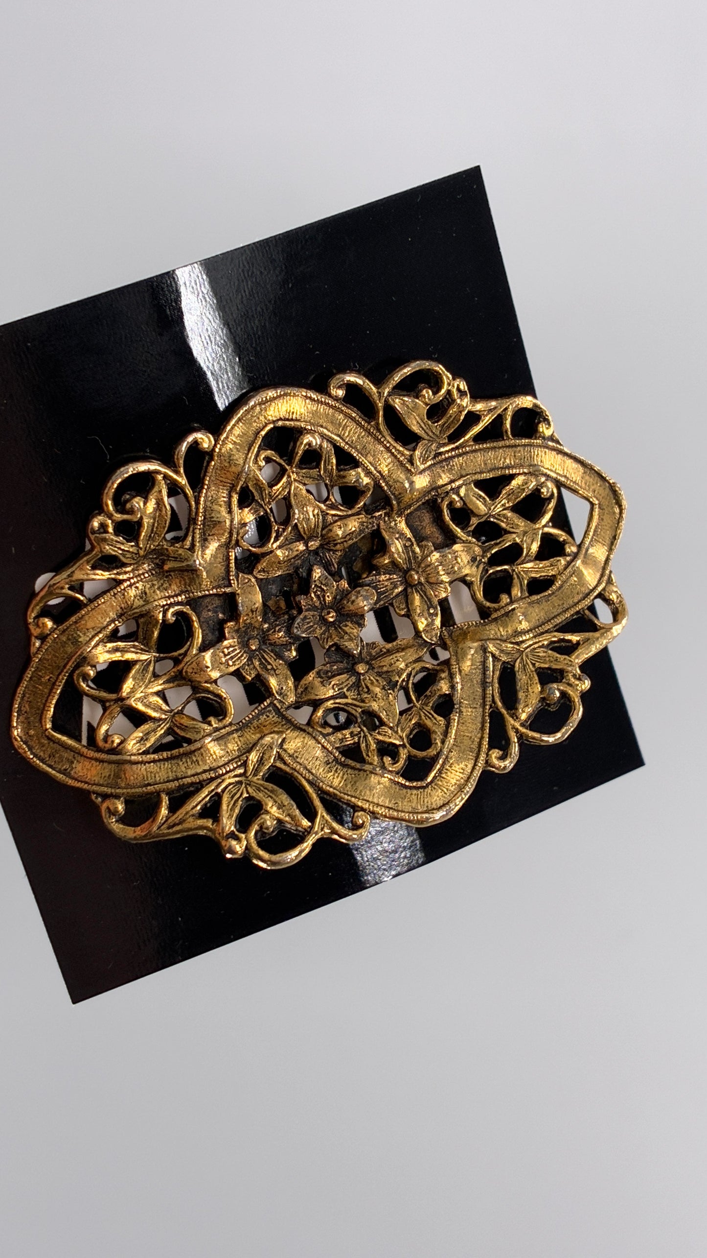 Vintage MUSI Ornate Gold French Buckle Clip with Engraved Flowers and Leaves