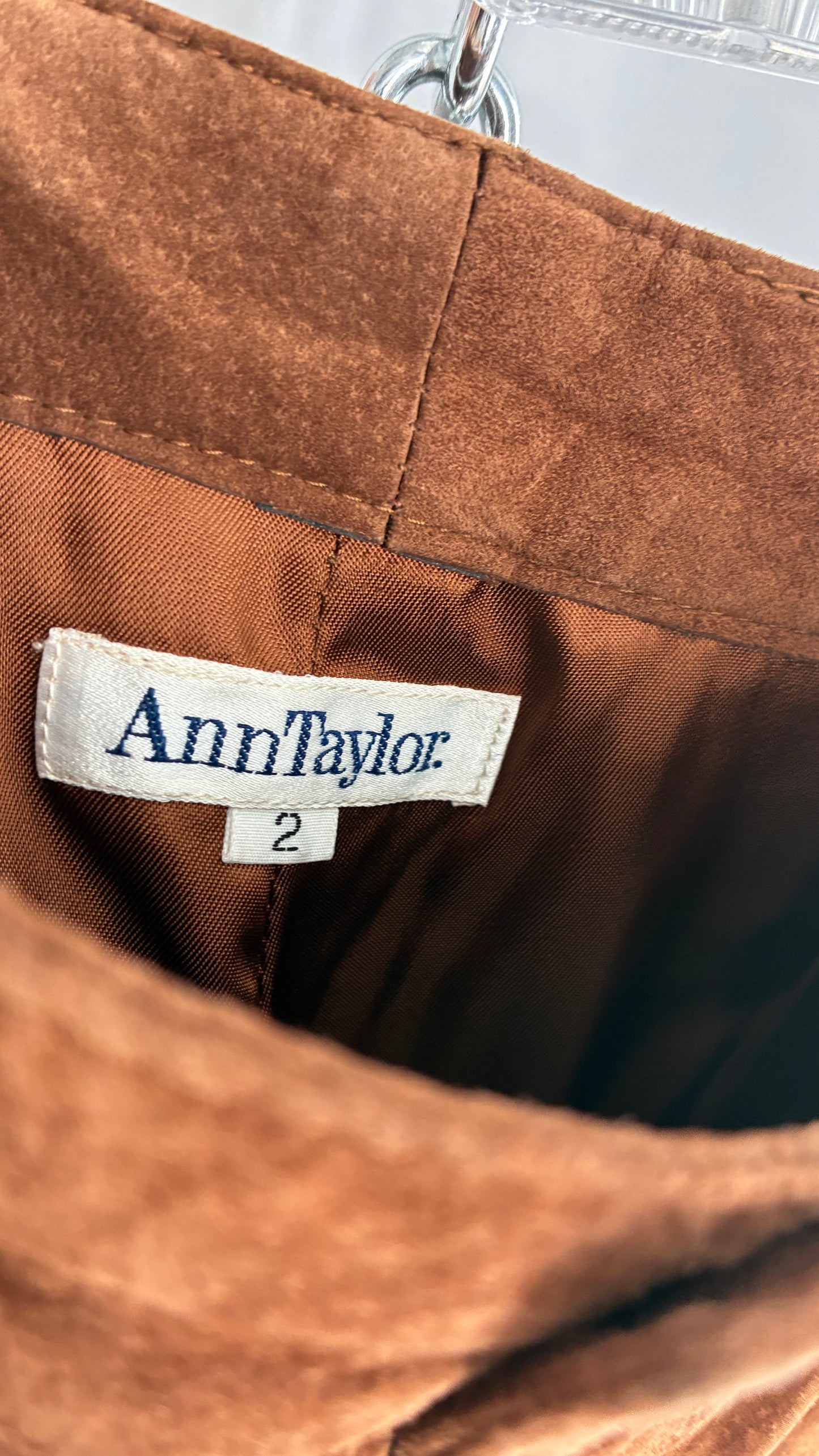 Vintage 1980 ANNTAYLOR High Waisted Brown Suede Leather Straight Leg Bottoms (2)