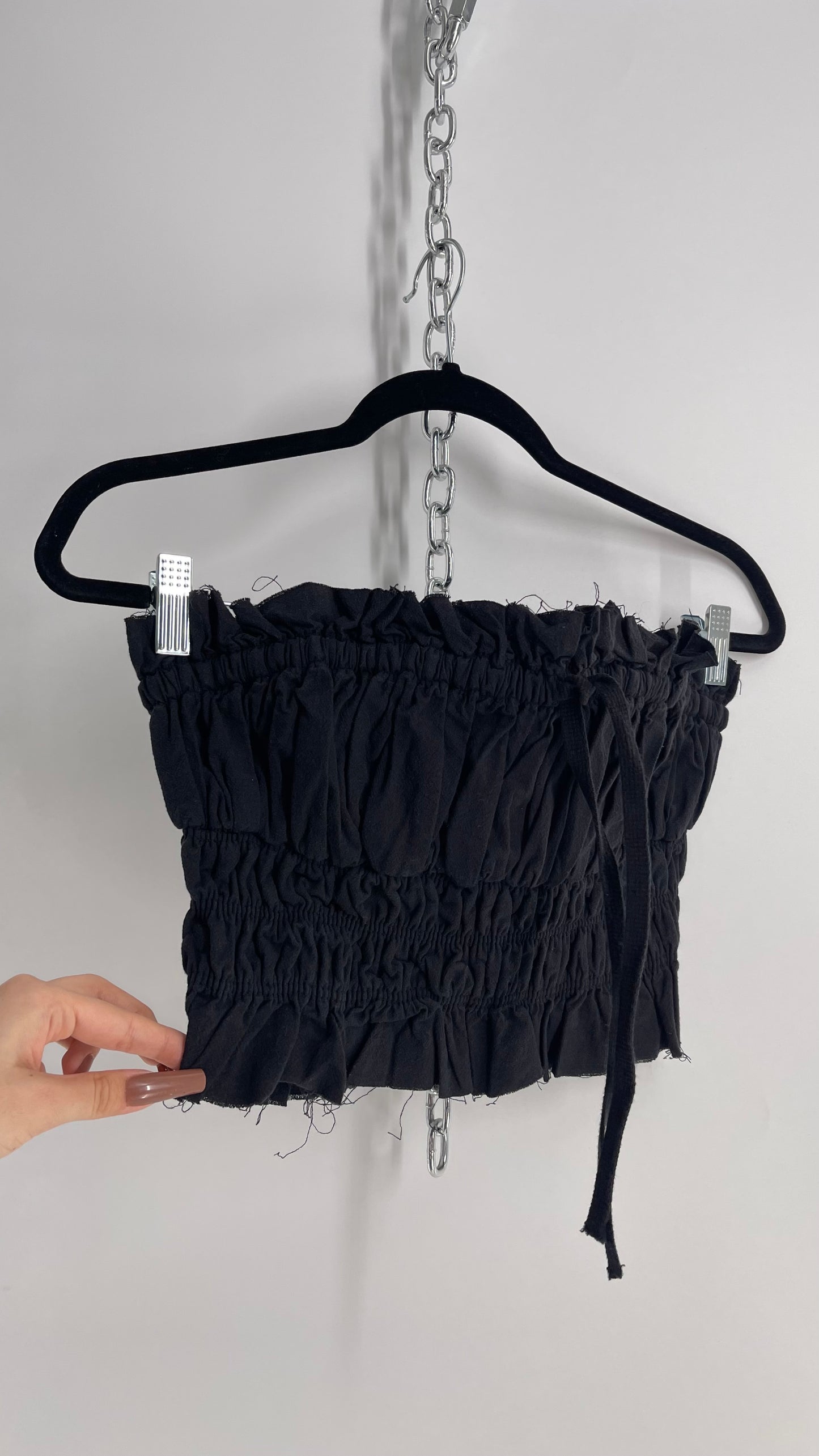 Free People Black Cotton Ruched Tank with Bow Bustline and Tags Attached (XS)