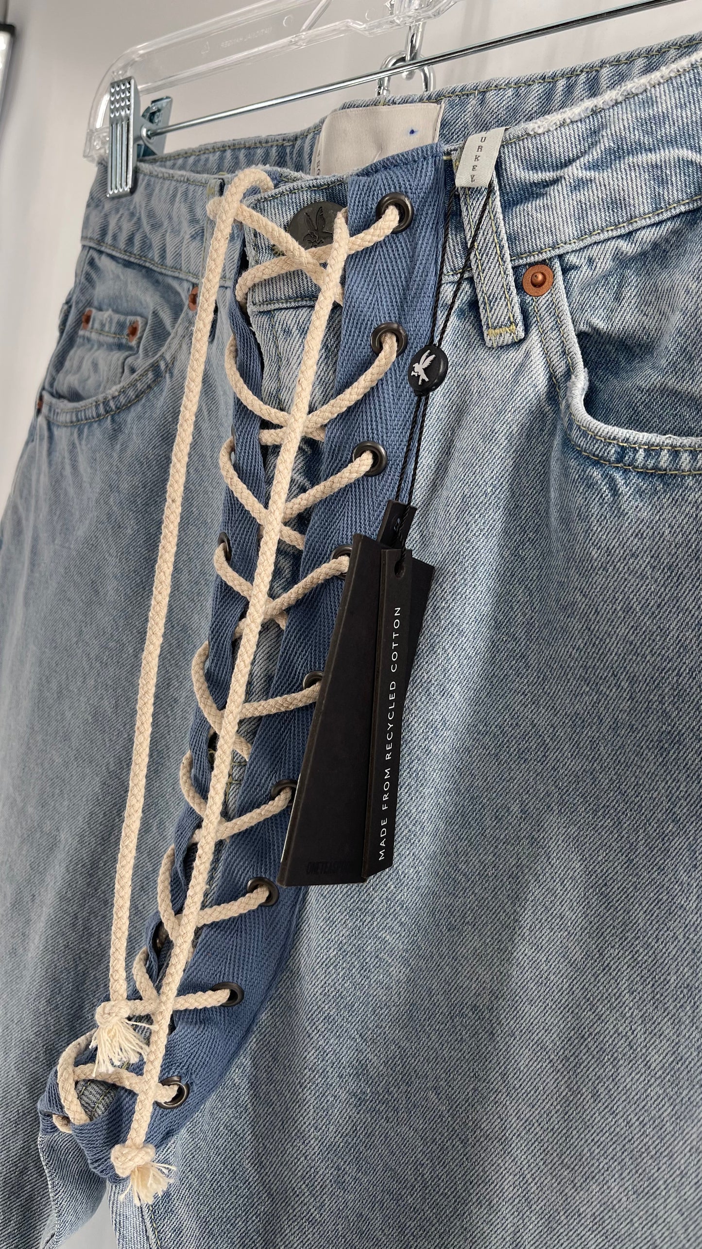 One Teaspoon Best Blue Lace Bandit Jeans Lace Up Detail on Front and Back (24)