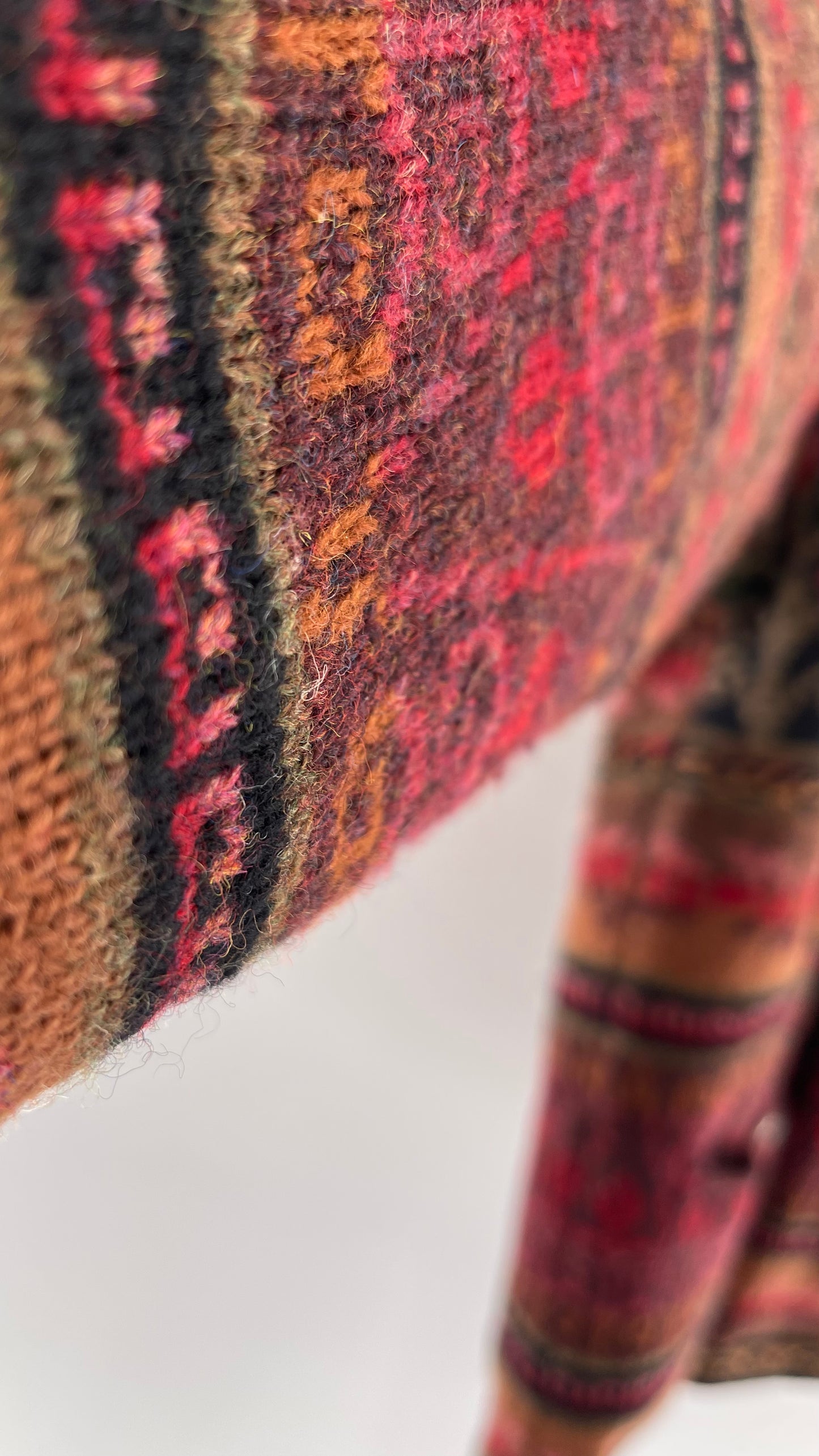 Vintage Iceland Design Wool Jacket with Brass Embossed Buttons and Folk Floral Patterning(C)(Medium)