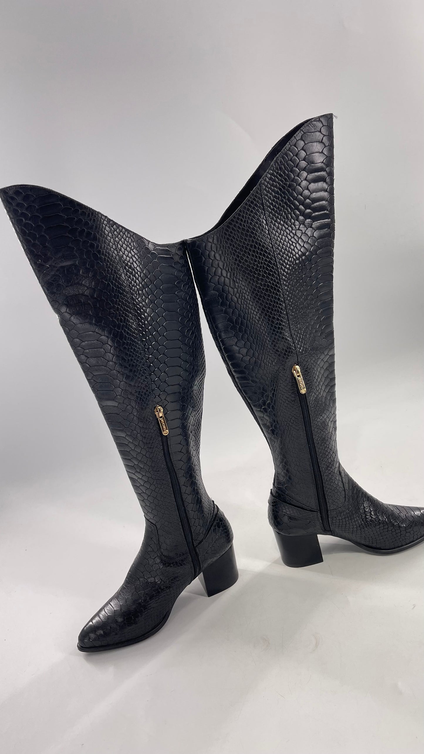 ORCADE Genuine Brazilian Leather Crocodile Embossed/Textured Knee High Boots (5)