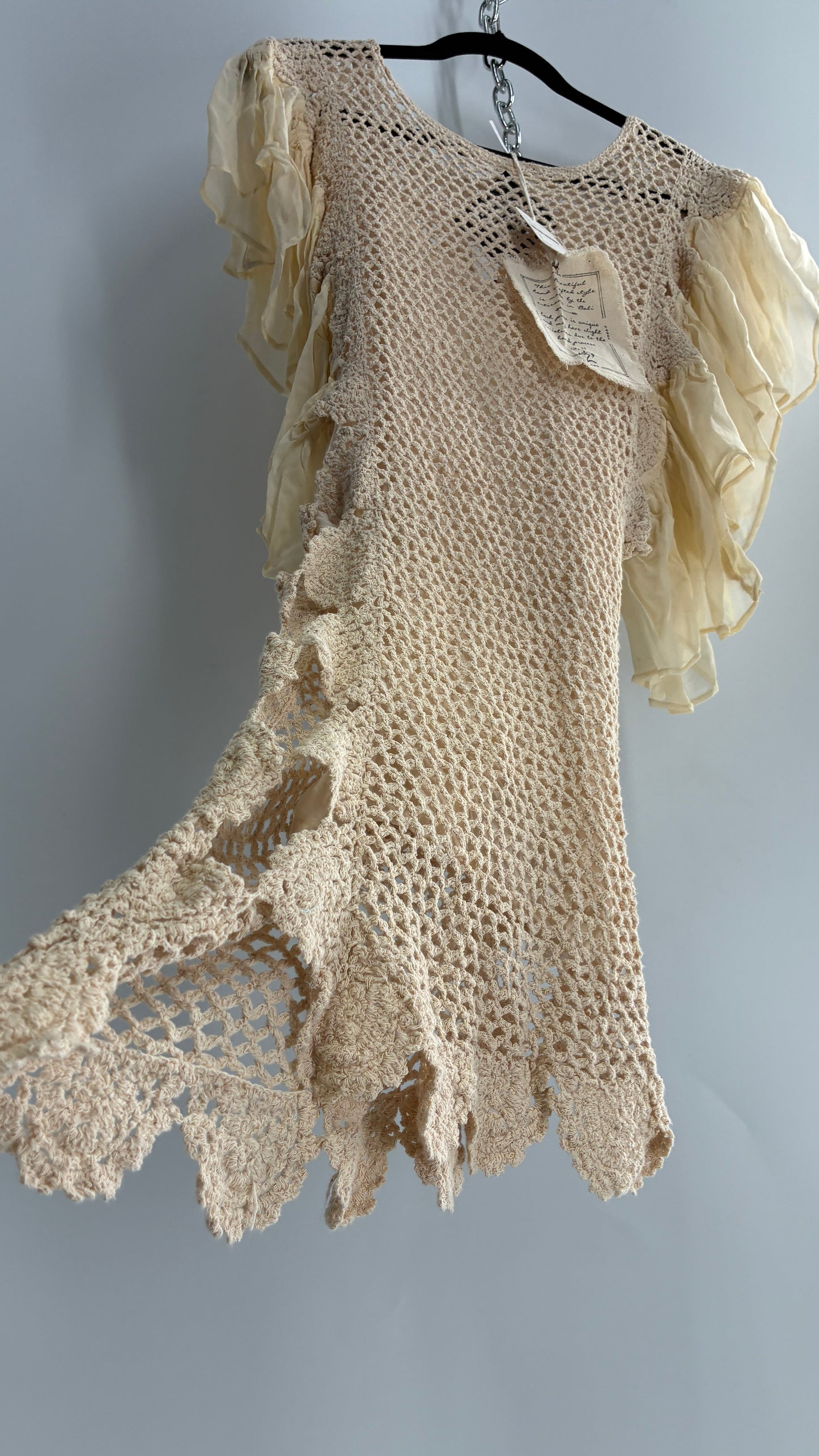 Free People Crochet Scalloped Open Side Dress with Ruffled Sleeve Details (S)