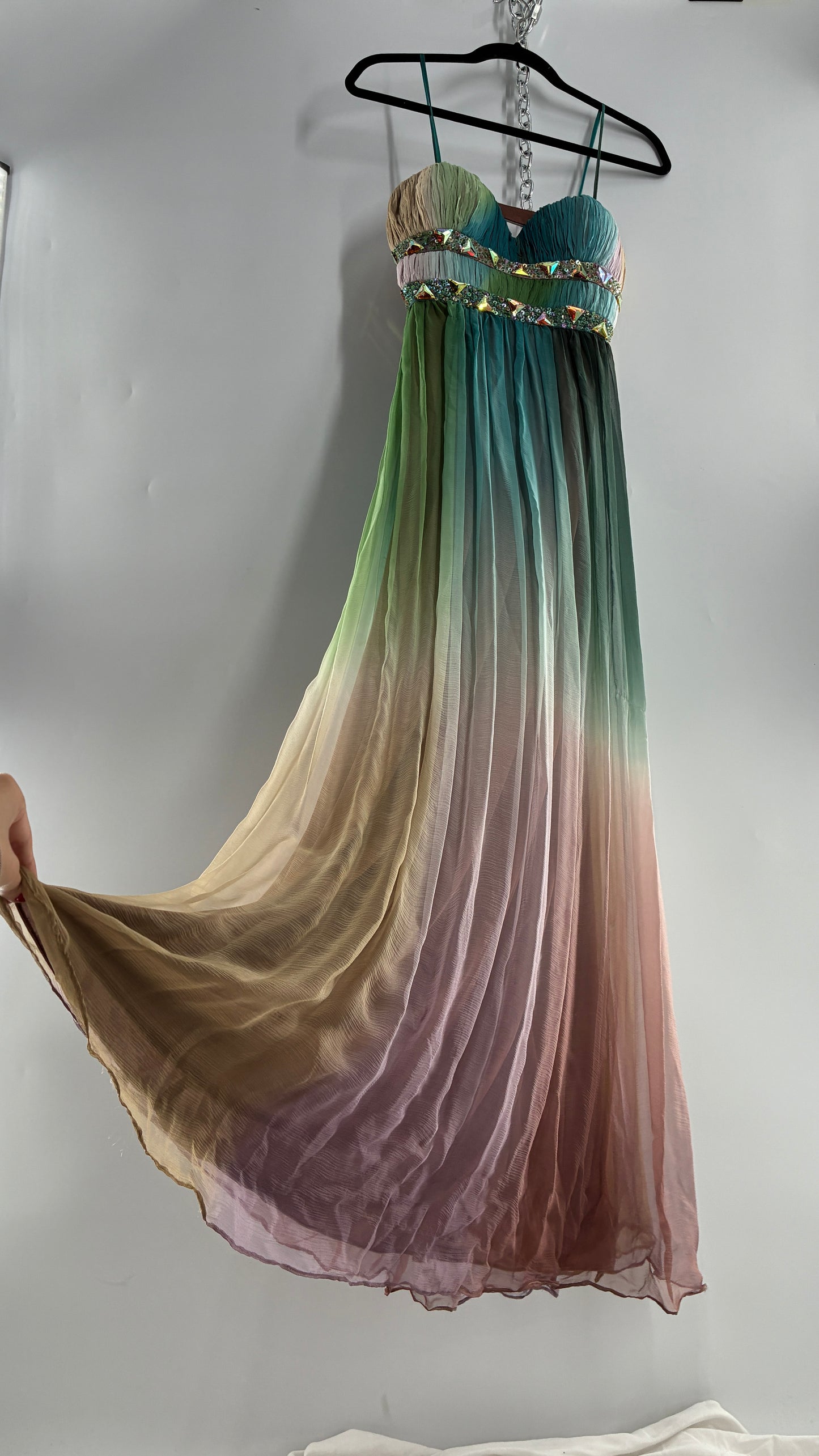 Vintage Dave & Johnny 100% Silk Ombré Bustier, Open Back Gown (5/XS/S)