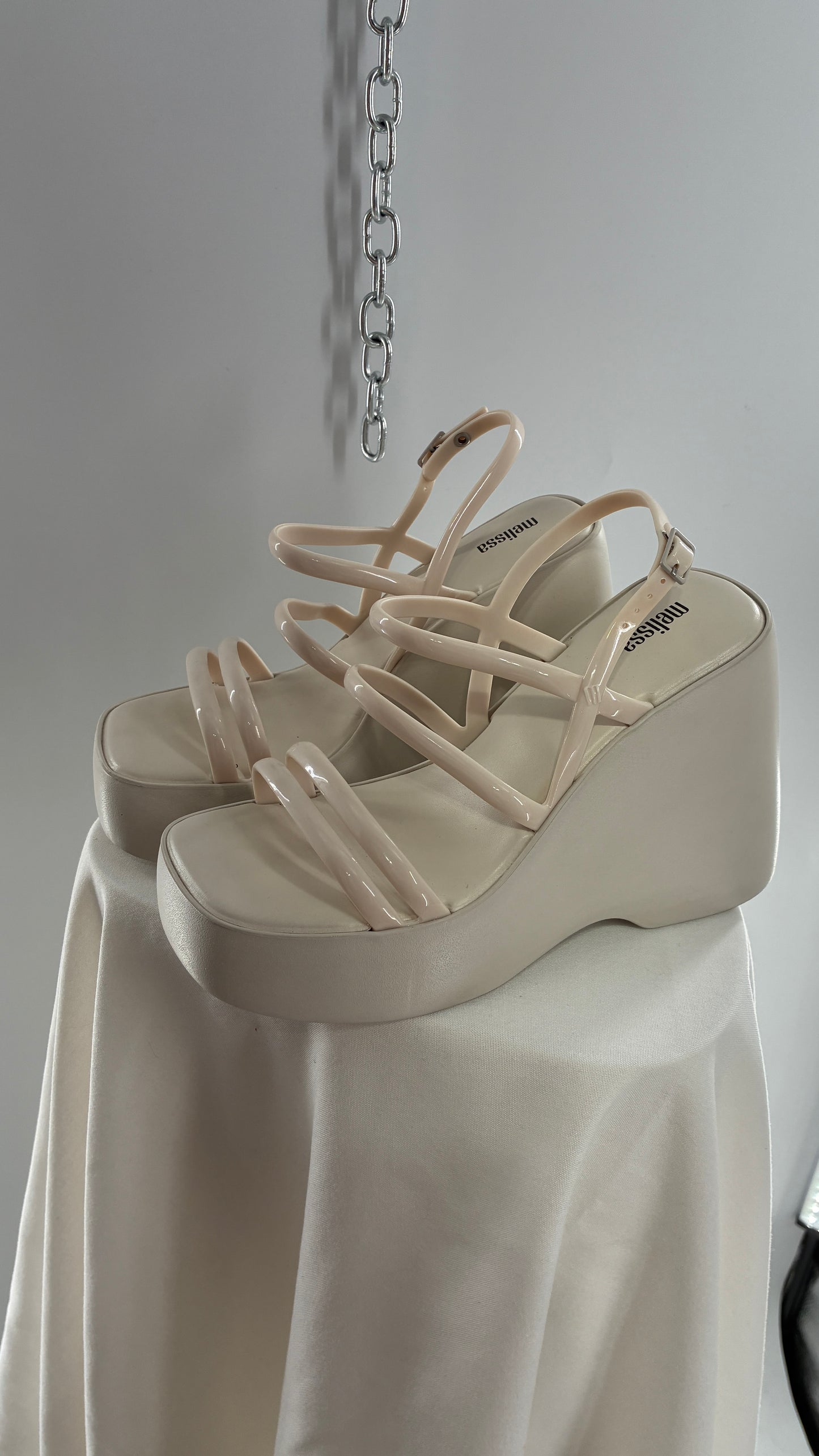 MELISSA Jelly Jessie Beige Chunky Wedge Platform Sandal (10)