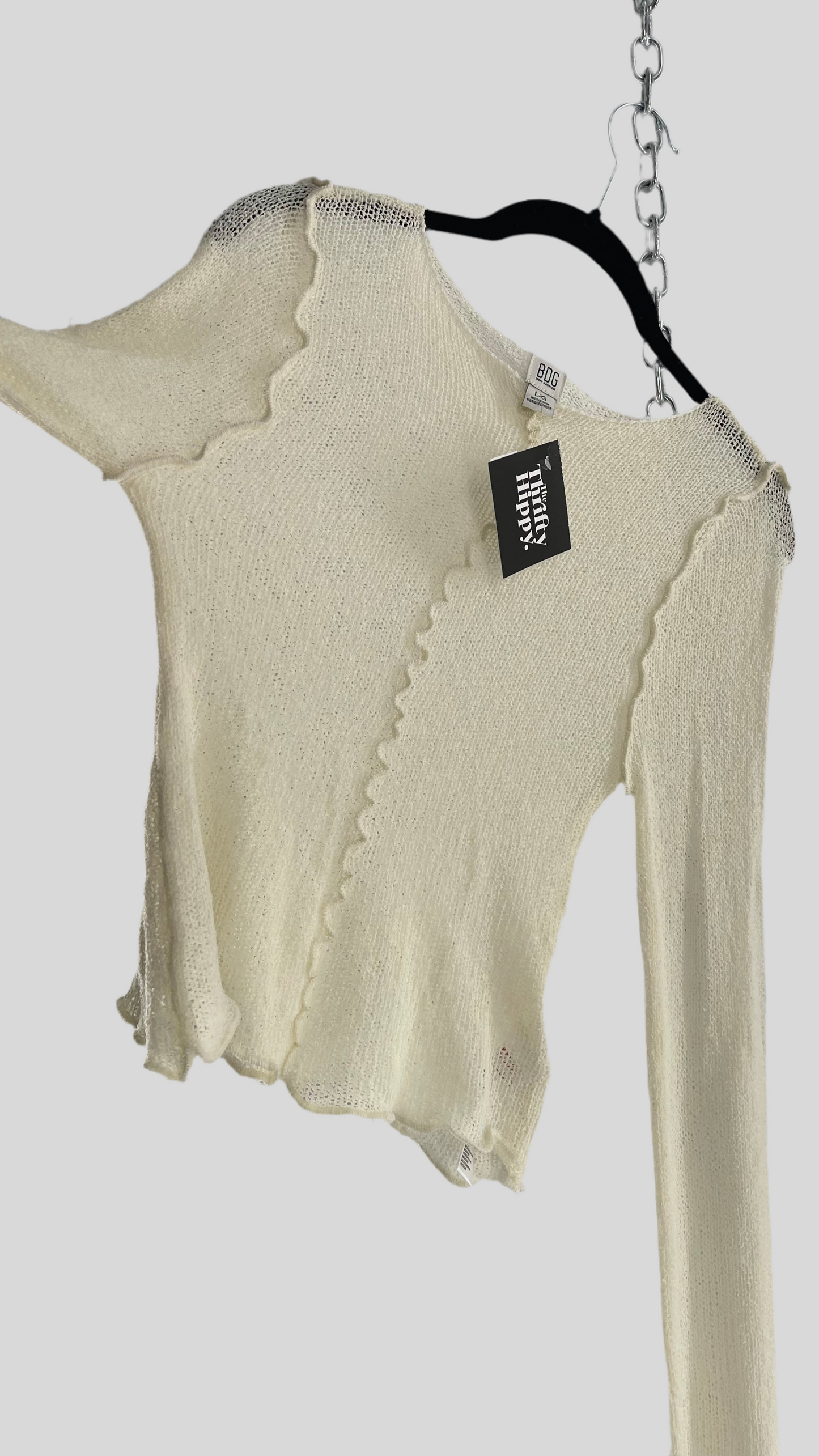 BDG Off White Open Knit Bell Sleeve with Exposed Seams (Large)