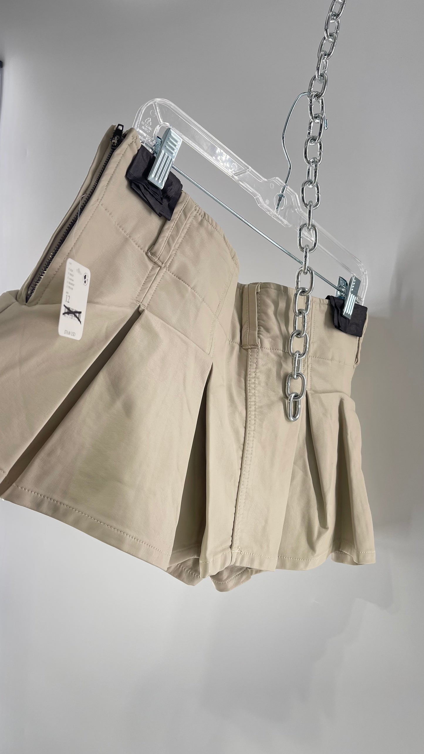 Free People Off White Pleated Vegan Leather Ultra Micro Mini Skirt with Hidden Built in Shorts (12)