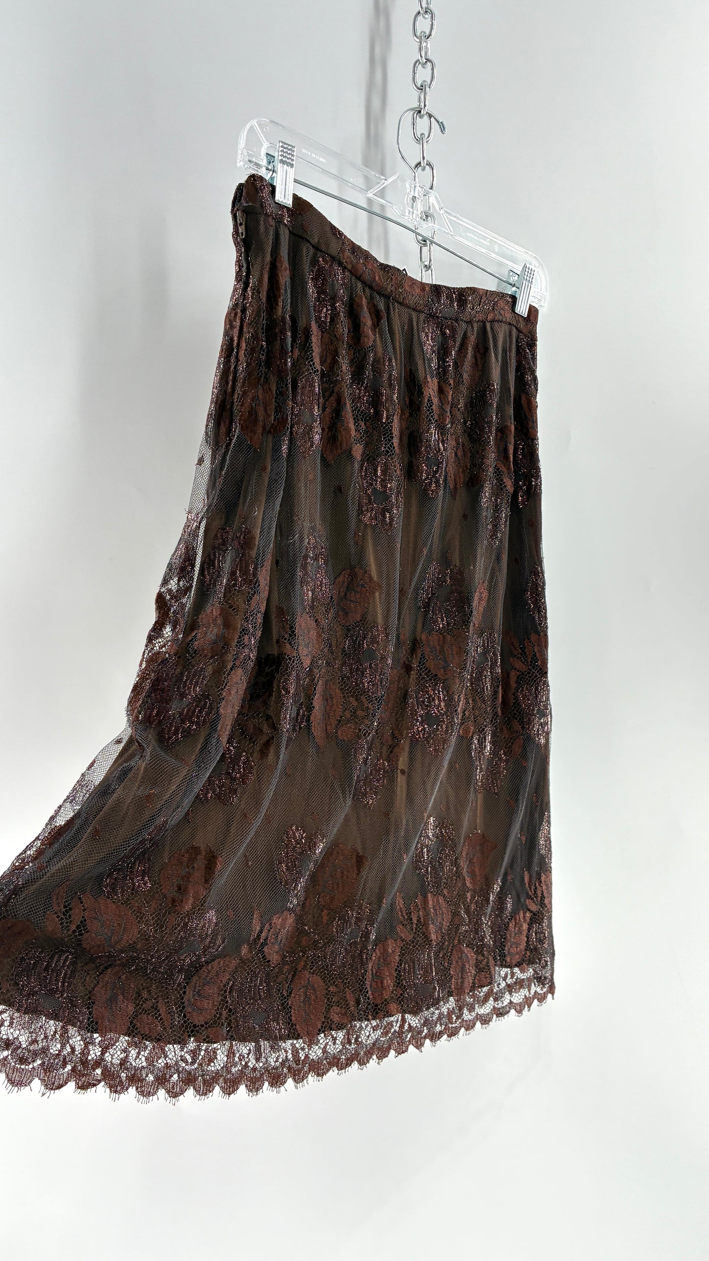 Vintage Brown Bronze Metallic Lace Skirt (S/M)