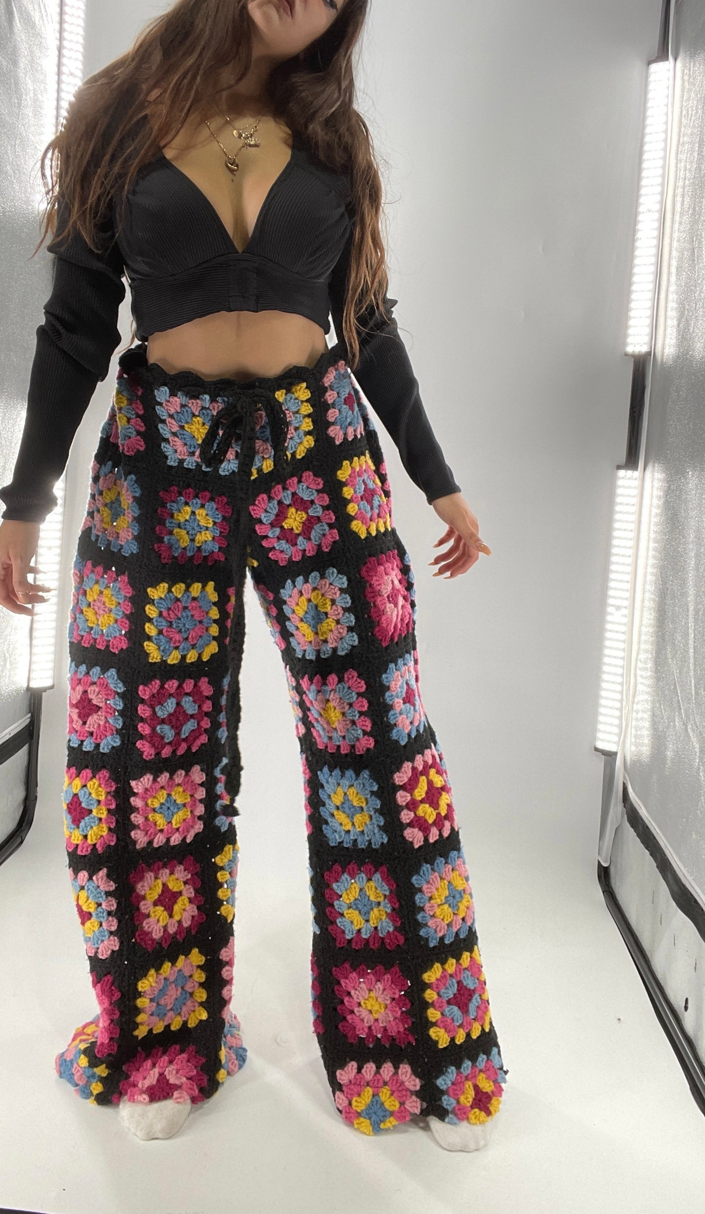 CUSTOM Handmade Granny Square High Contrast Lounge Pants (XS/S/M/L)