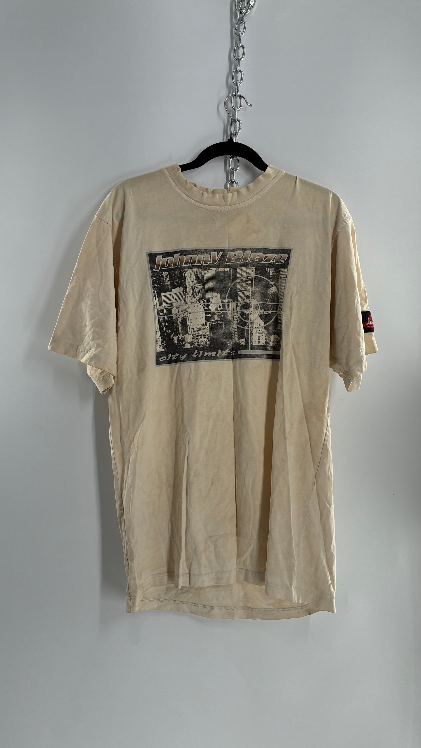 Vintage JOHNNY BLAZE Distressed, Rugged Graphic T Shirt (L)