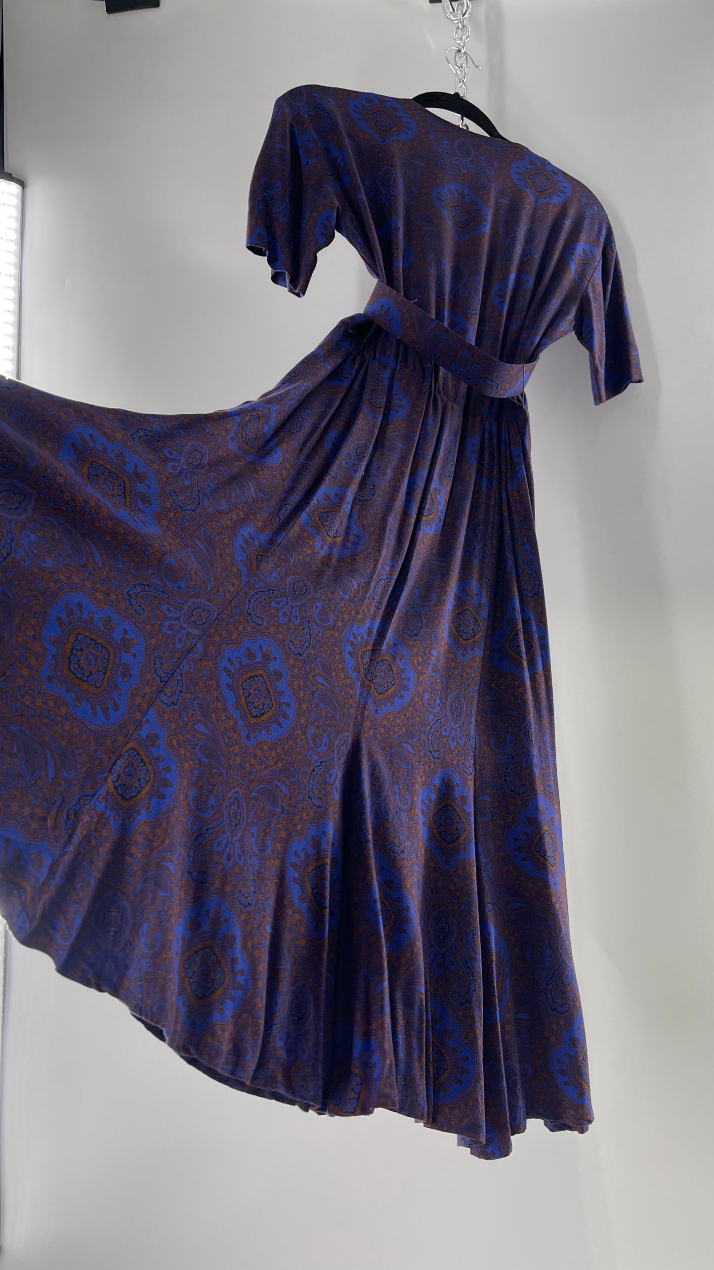 Vintage Liz Claiborne Cobalt Blue and Mustard Paisley Patterned 60s Style Dress(4)