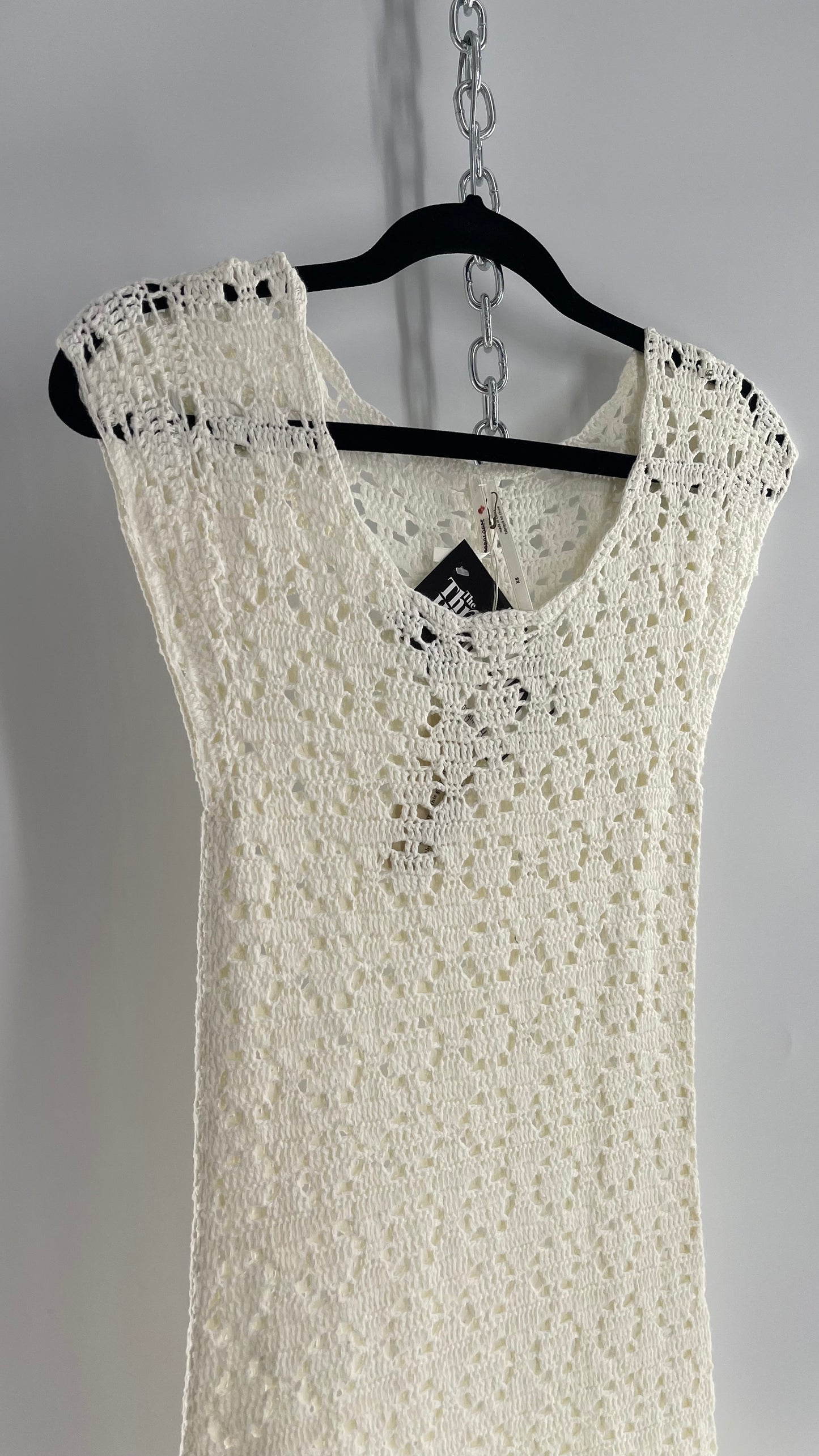 Anthropologie White Crochet Knit MIDI Dress with Tags Attached