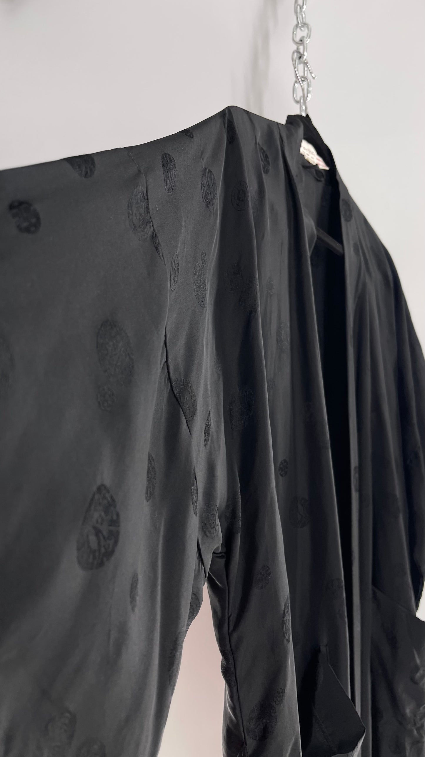Vintage TREESHA 100% Pure Silk Black Long Embossed Robe (Large)
