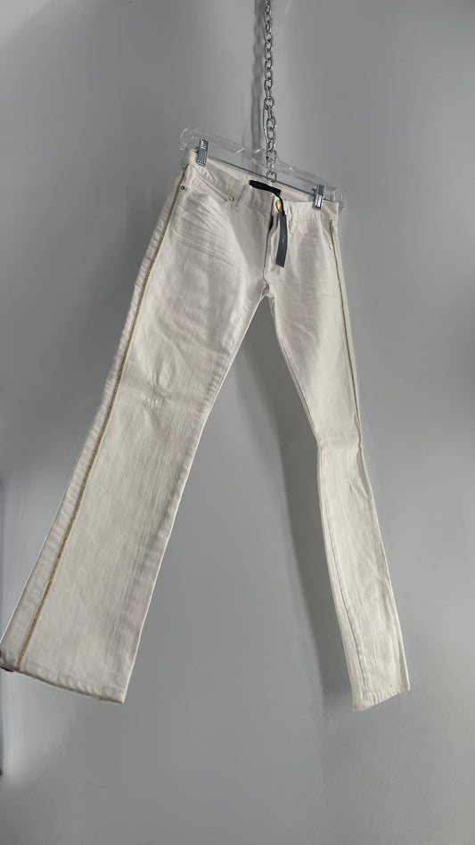 Deadstock Vintage Juicy Couture White Skinny Jeans with Gold Trim and Hardware (25)