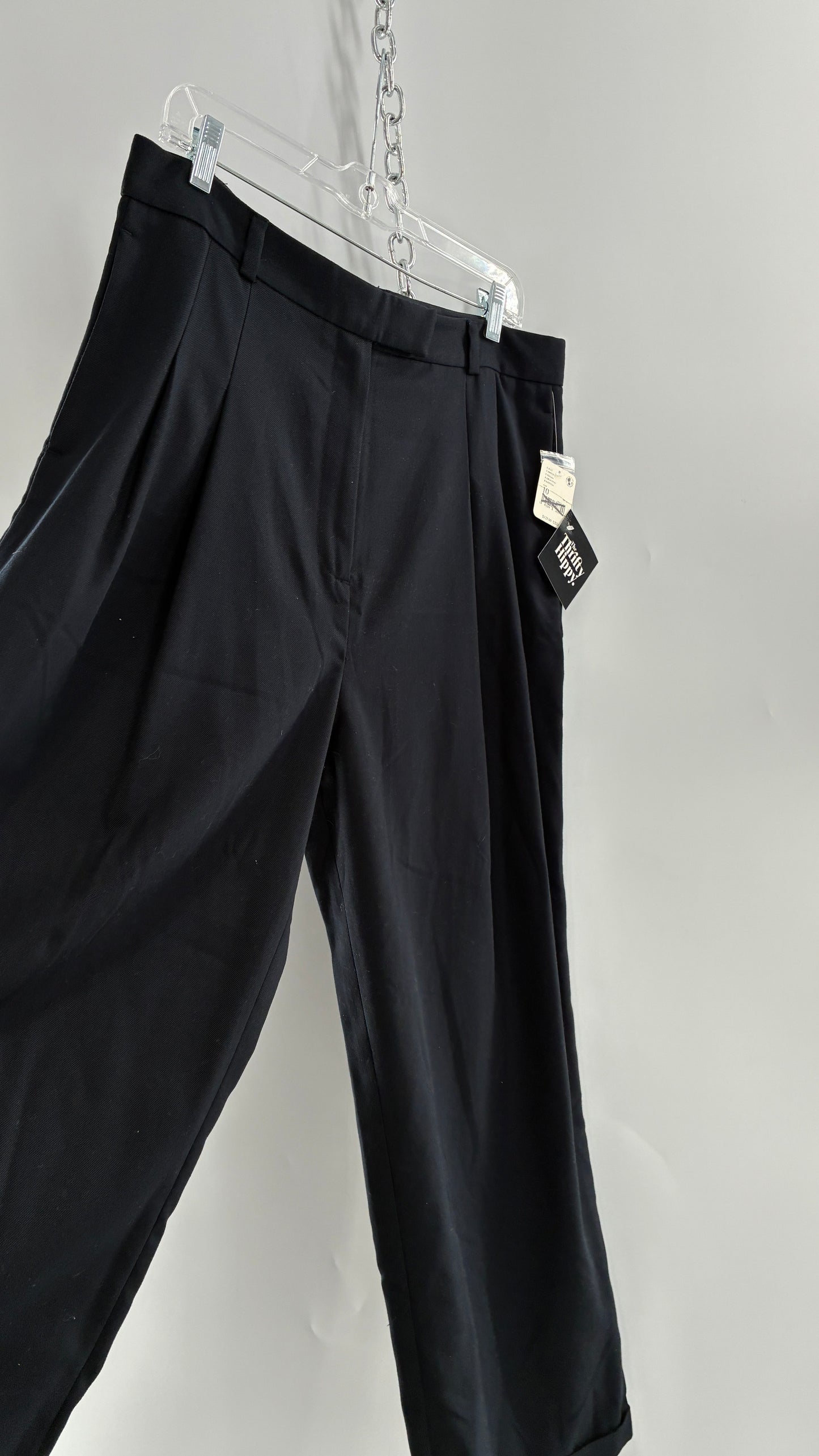 Free People Black Wide Leg, Pleated Trouser with Tags Attached (10)