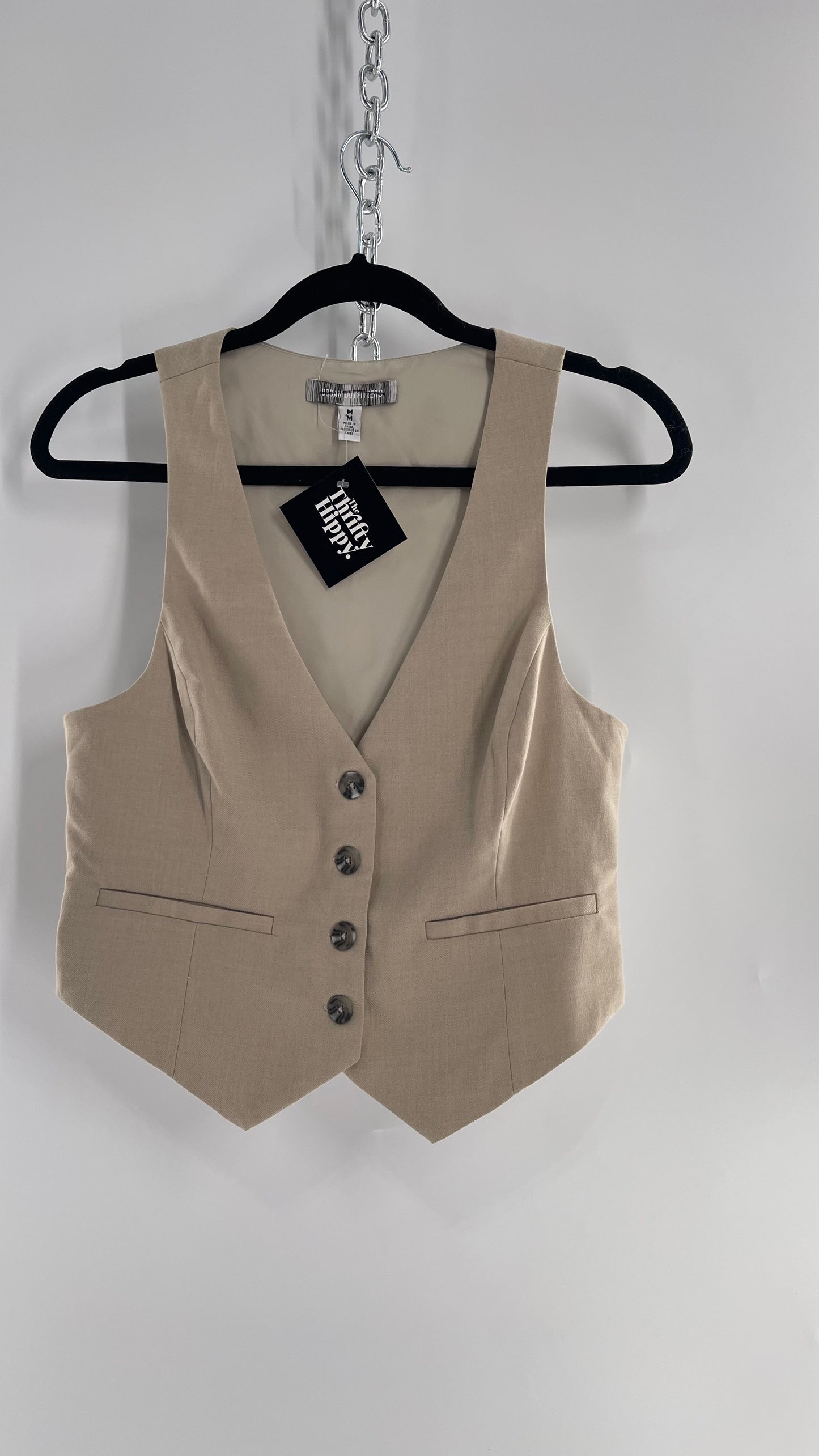 Urban Outfitters Vintage Upcycled Tan\Grey Cropped Vest Top (Medium)