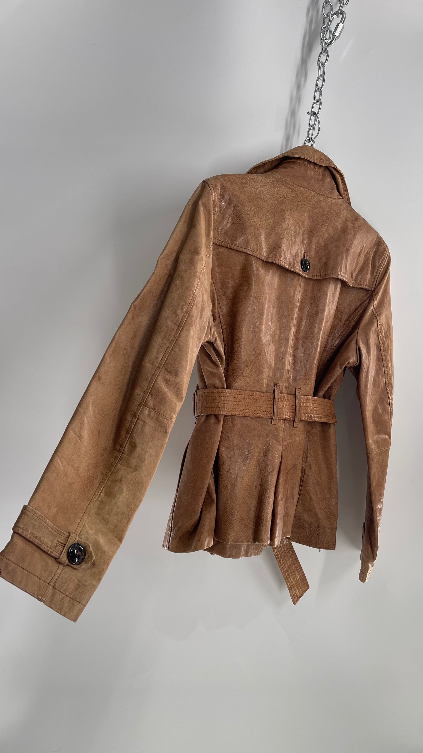 Vintage Black Rivet Leather Trench (XL)