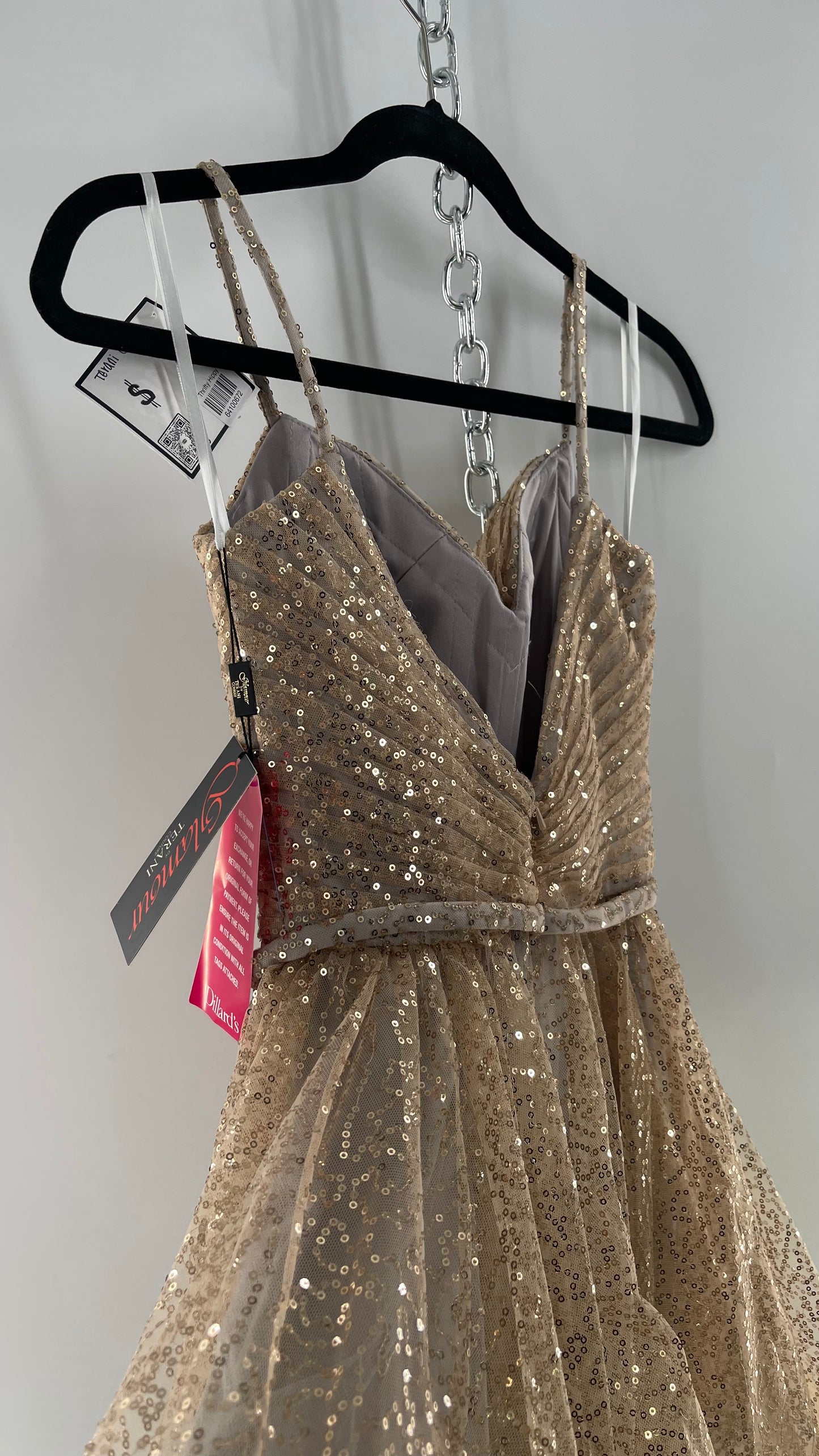 Terani Couture 1922H0420 Sleeveless Gold Sequin Tutu Dress with Ruched Corset Body (0)