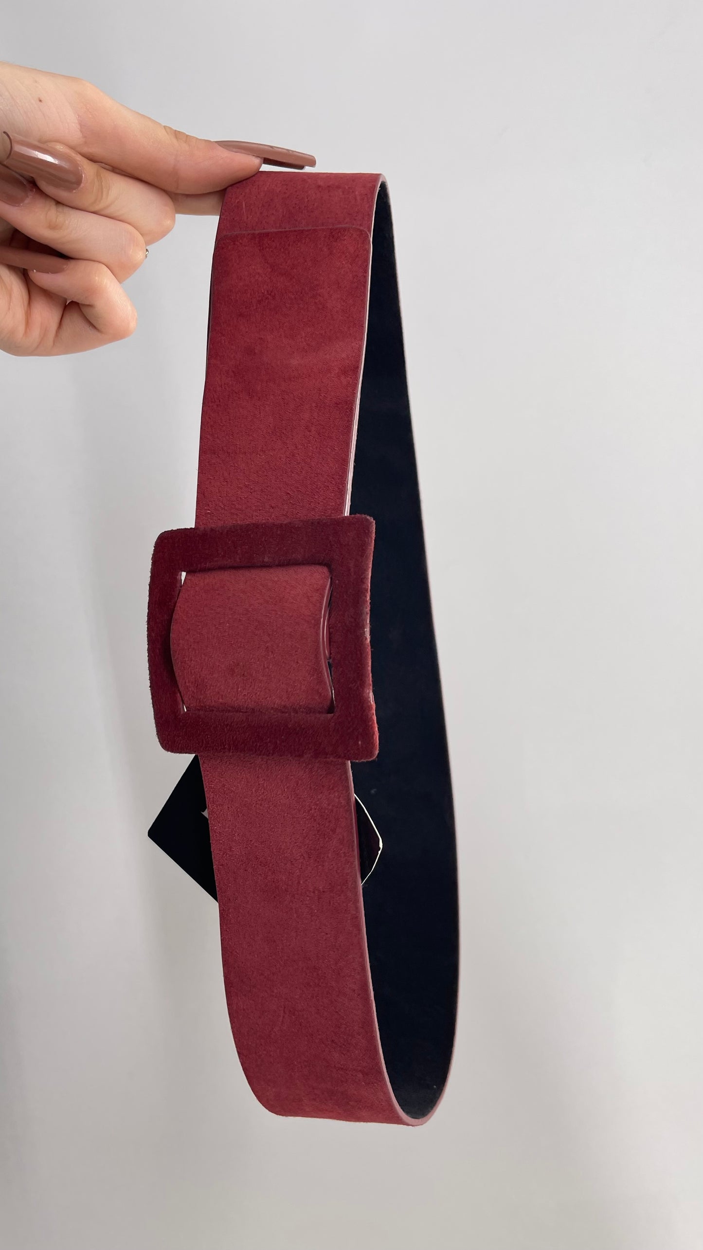 Deborah Drattell NYC Suede Maroon Red Square Buckle Belt (XS/S)