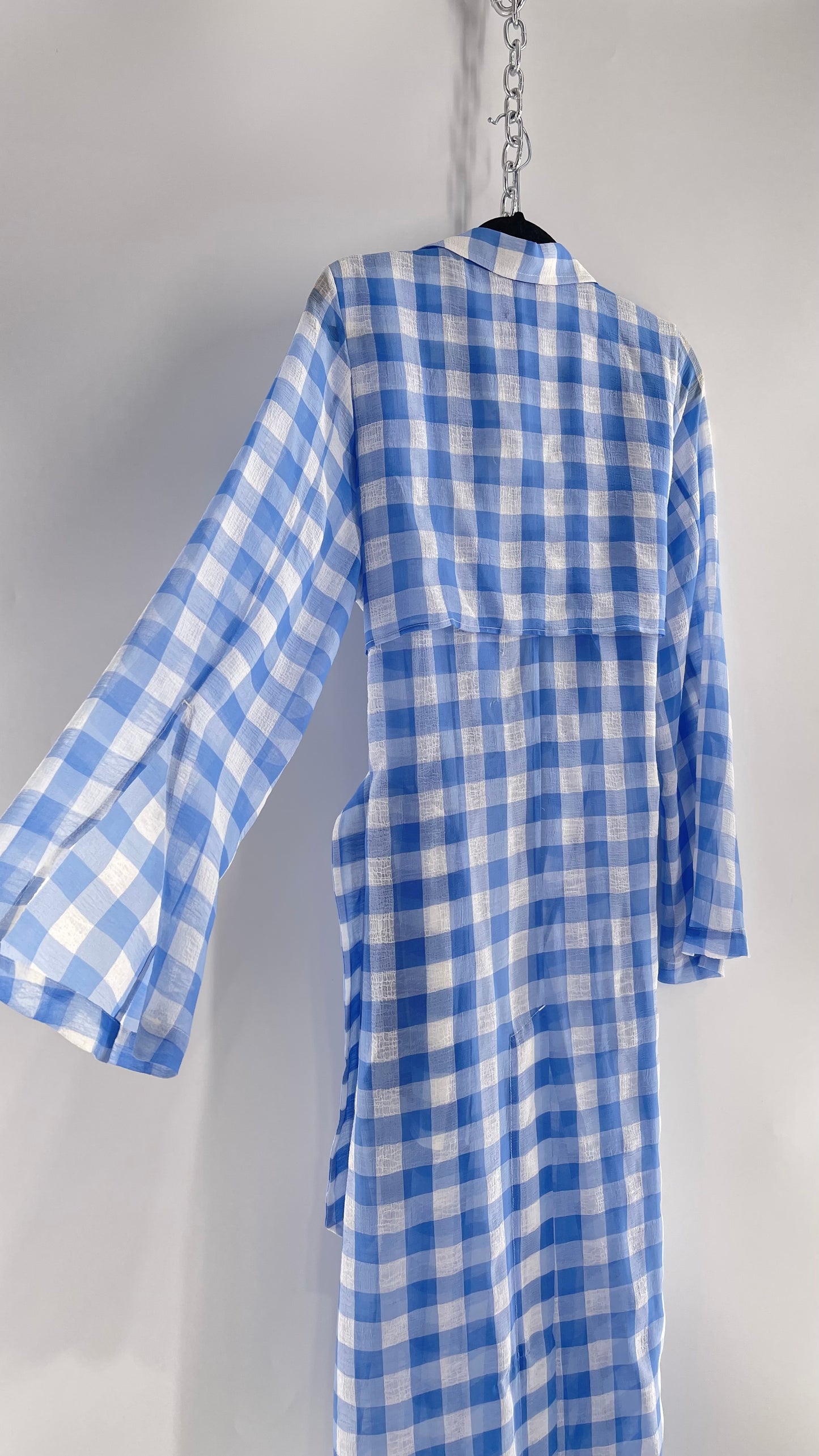 Capulet Anthropologie Gingham Baby Blue Coat/Cape (S)