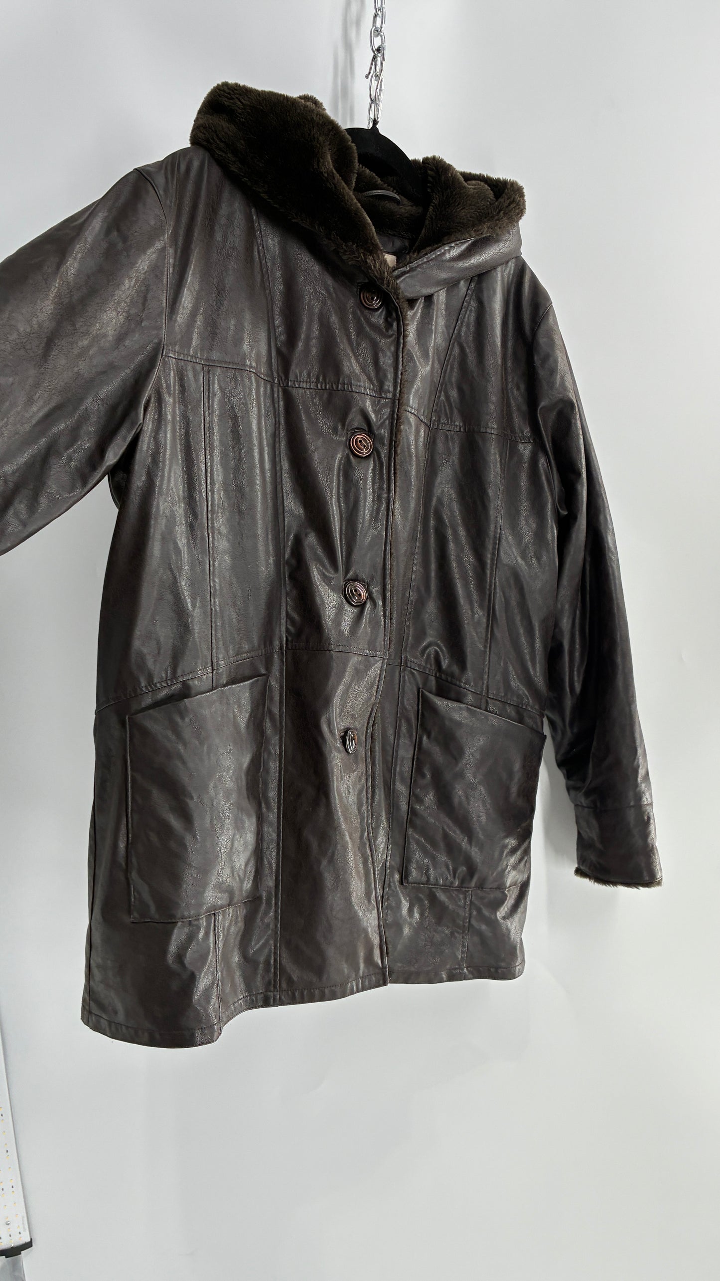 Vintage Vegan Leather FAIRWEATHER Faux Fur Lined Jacket (Large)