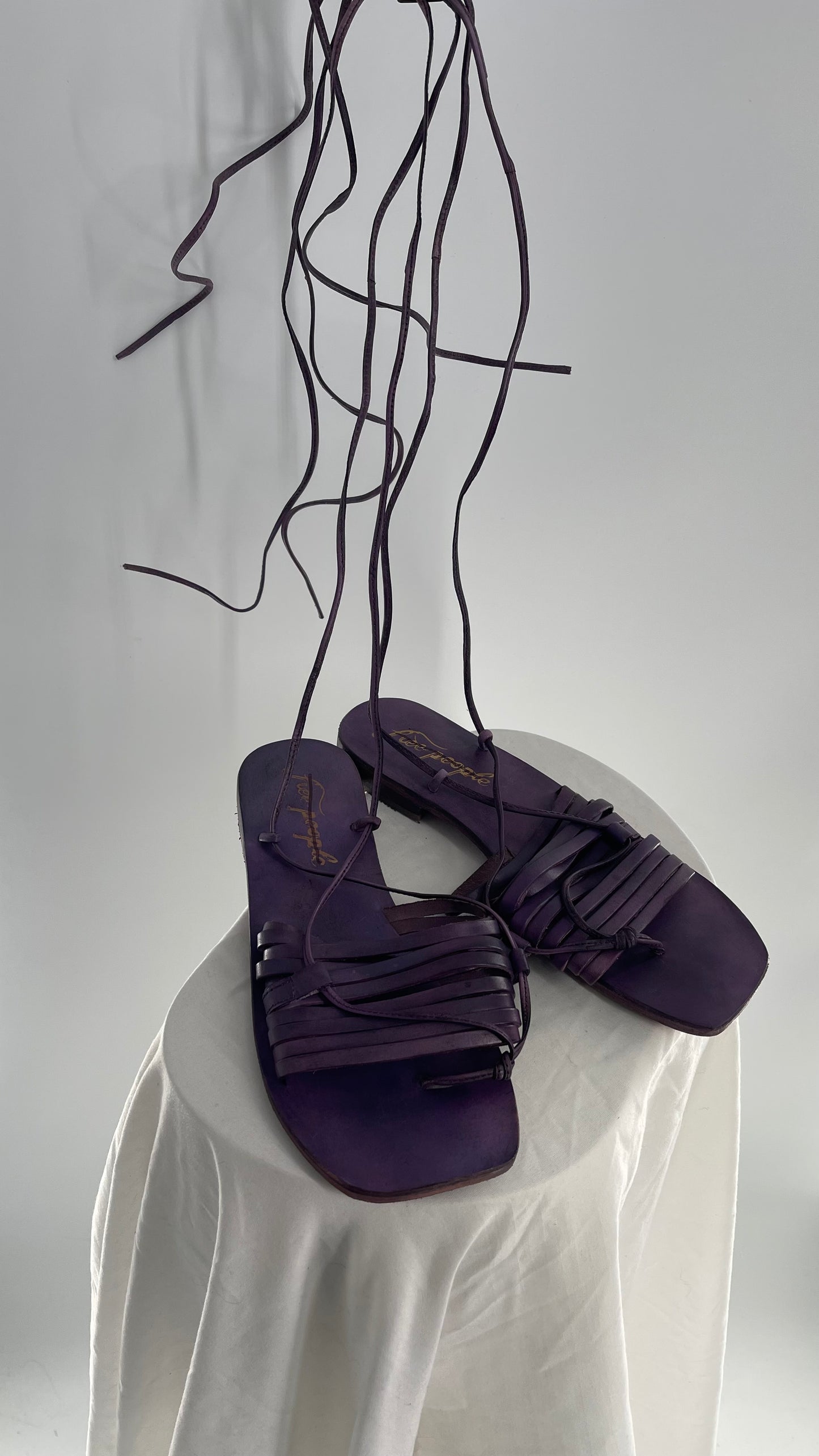 Free People Purple Cami Leather Wrap Around Gladiator Style Sandal (38)