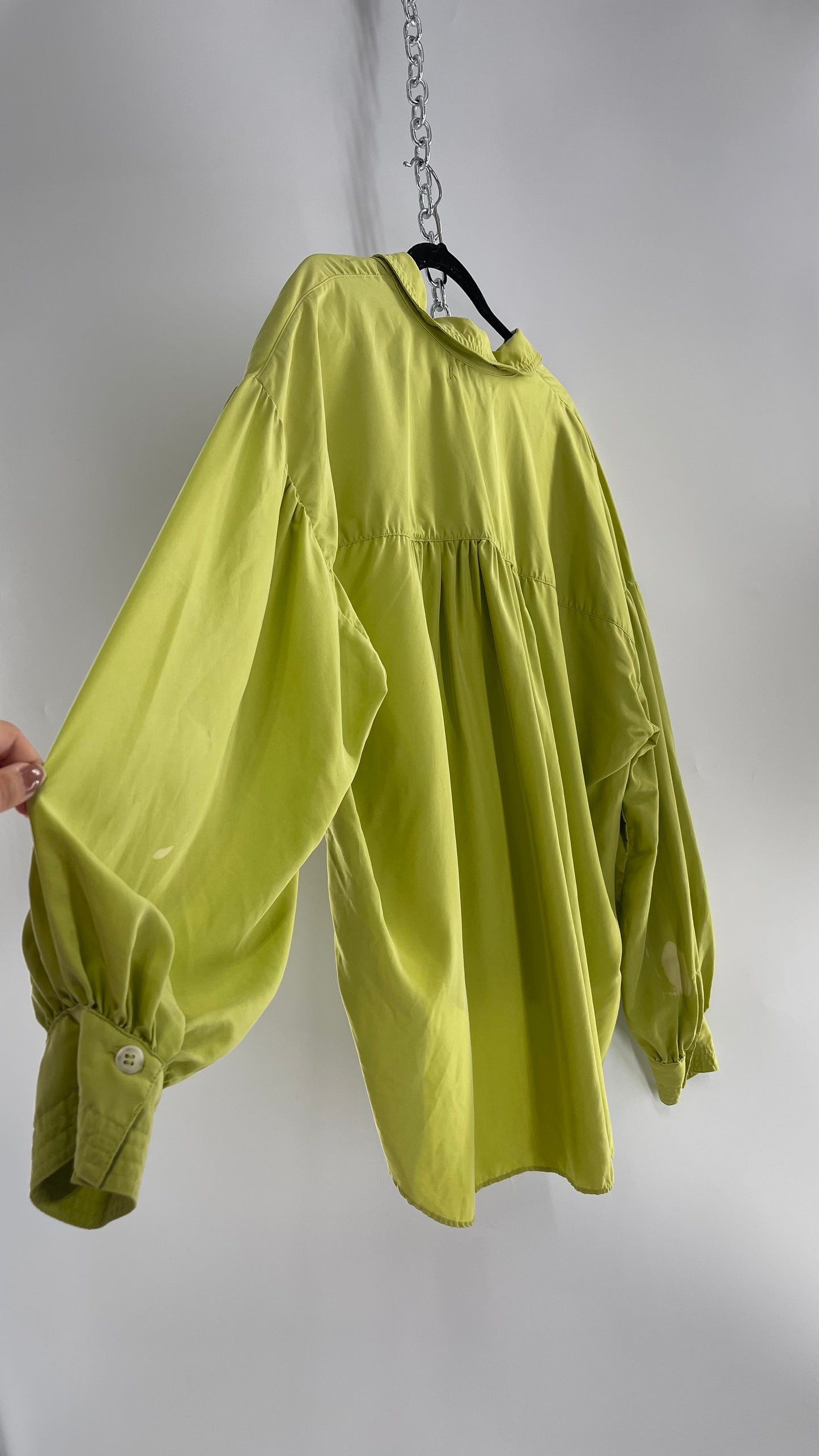 Free People 76% Modal Green Drop Shoulder Baggy Oversized Tunic Blouse (Medium)