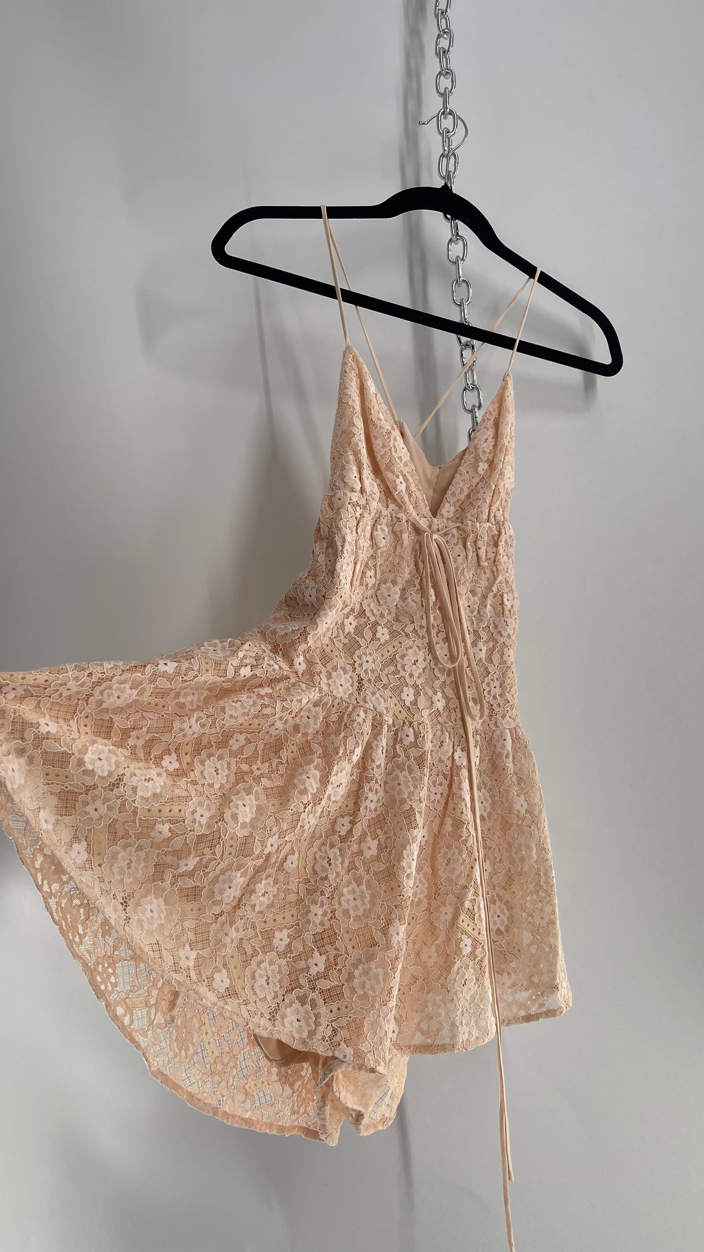 Free People Lexi Strappy Lace Baby Pink Romper with Tags (XS)
