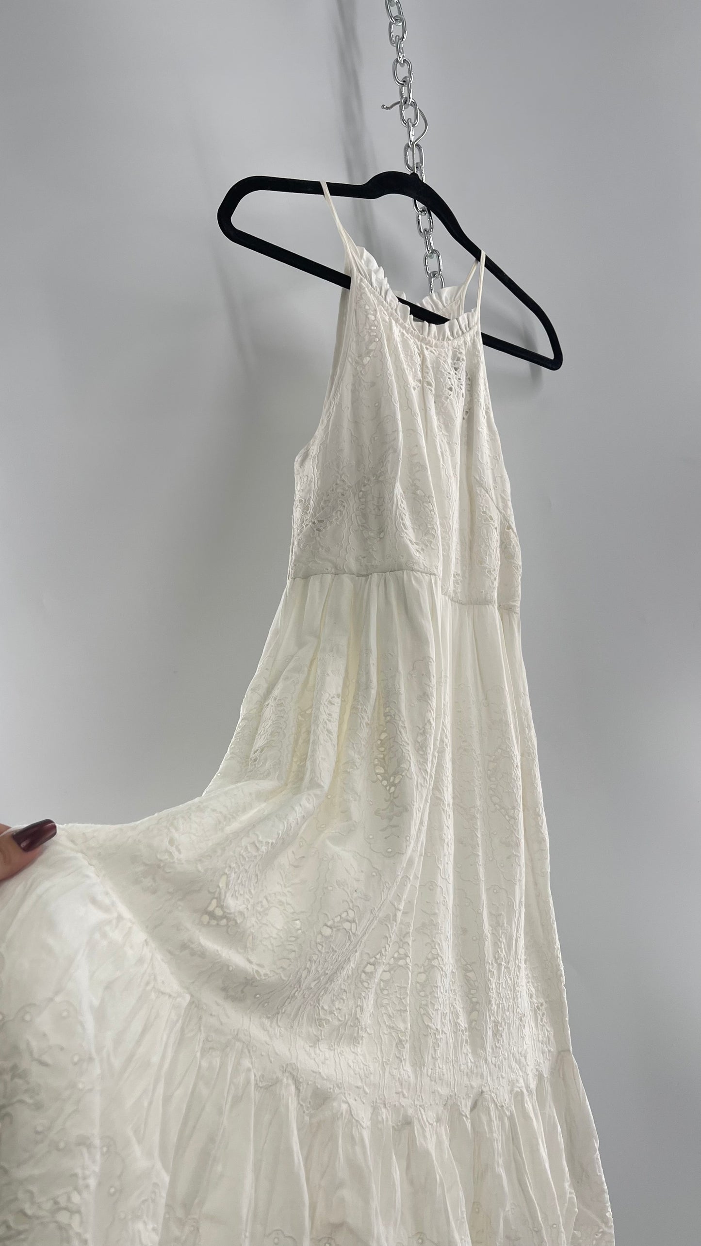 Maeve White Eyelet Tiered Lace Cotton Midi Dress (2)