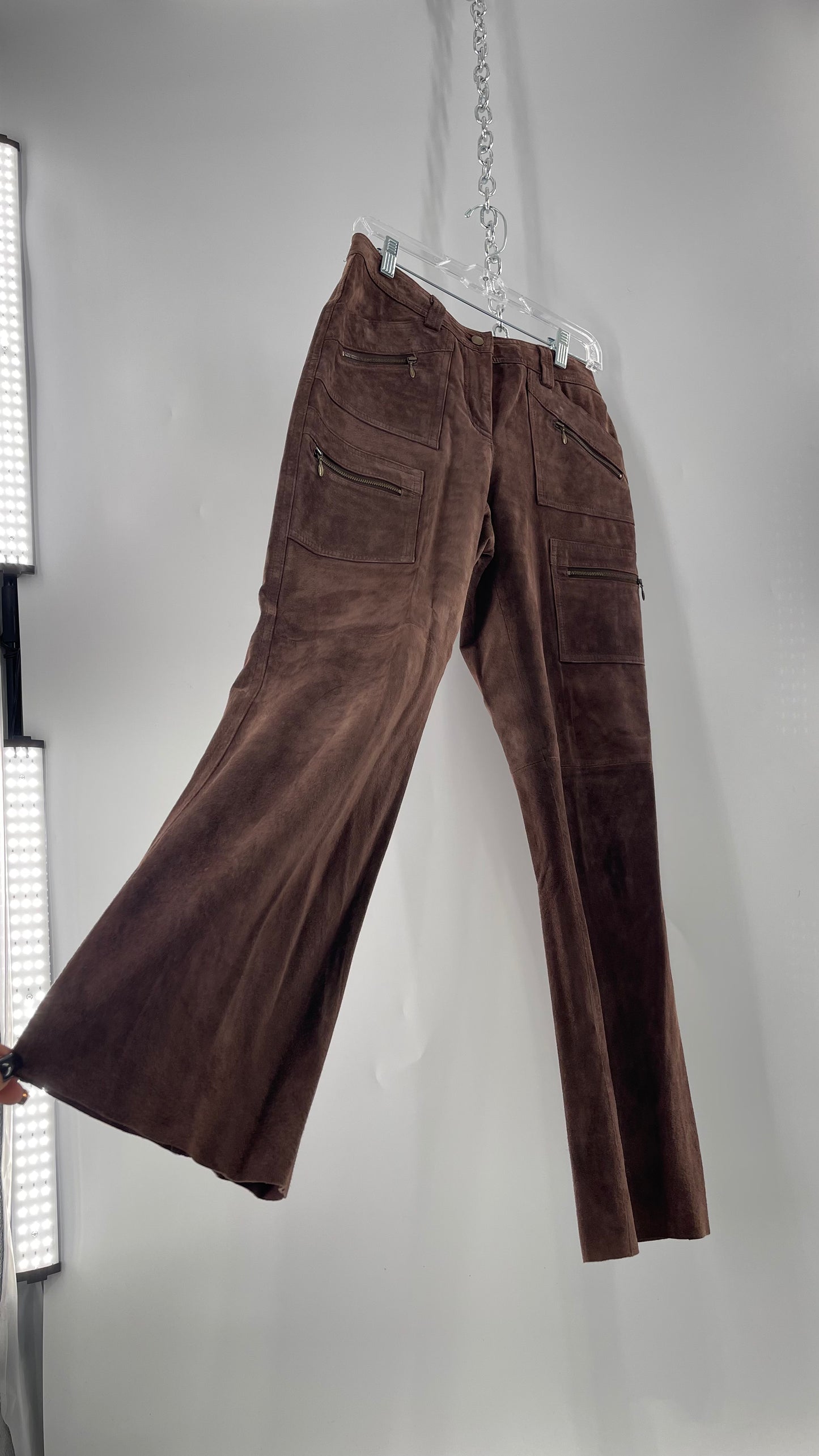 Vintage Context Petit Brown Suede Straight Leg Cargos with Pockets and Bronze Zippers (8P)