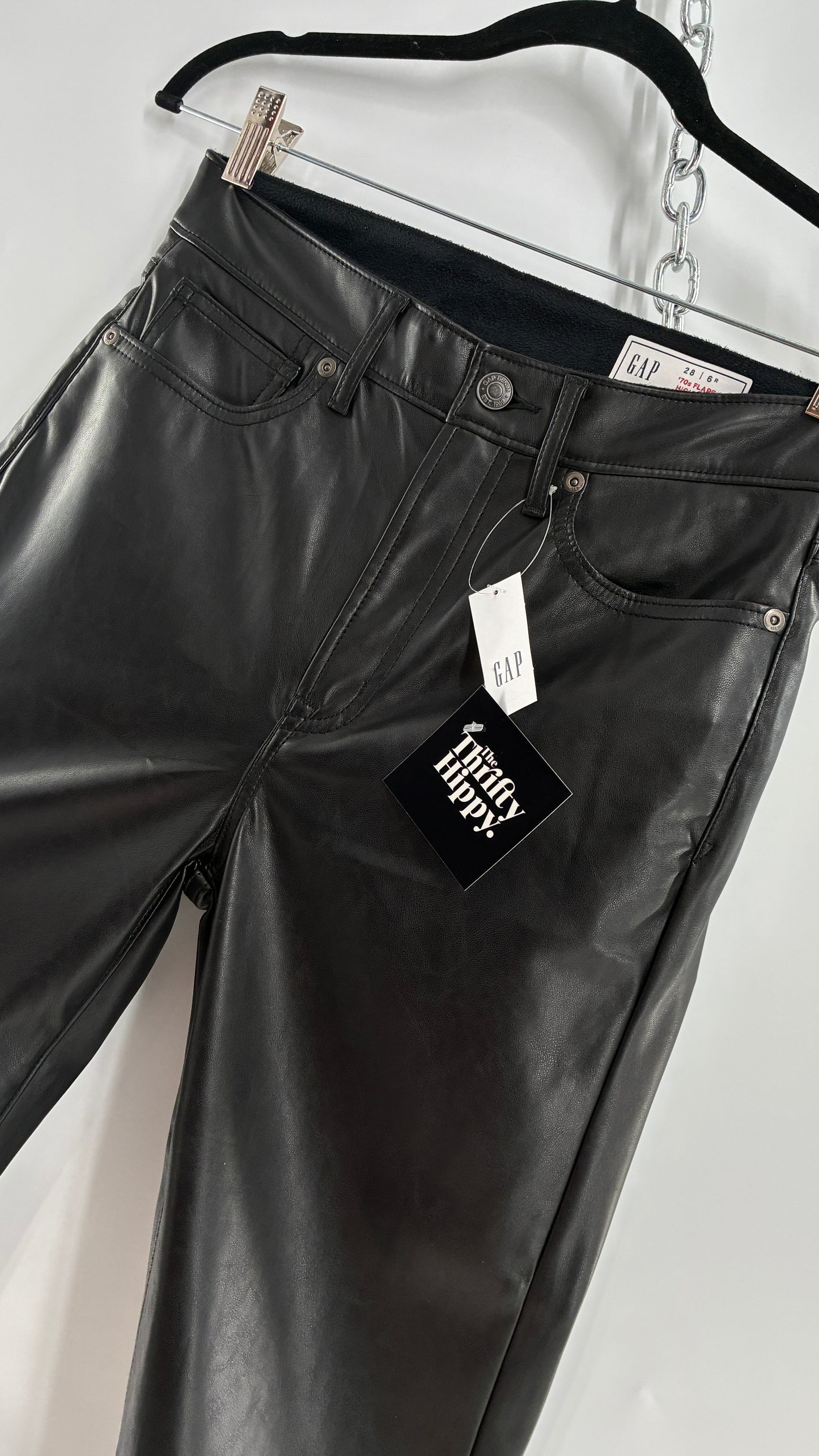 GAP Black Vegan Leather Flared Pants with Tags Attached (28/6R)