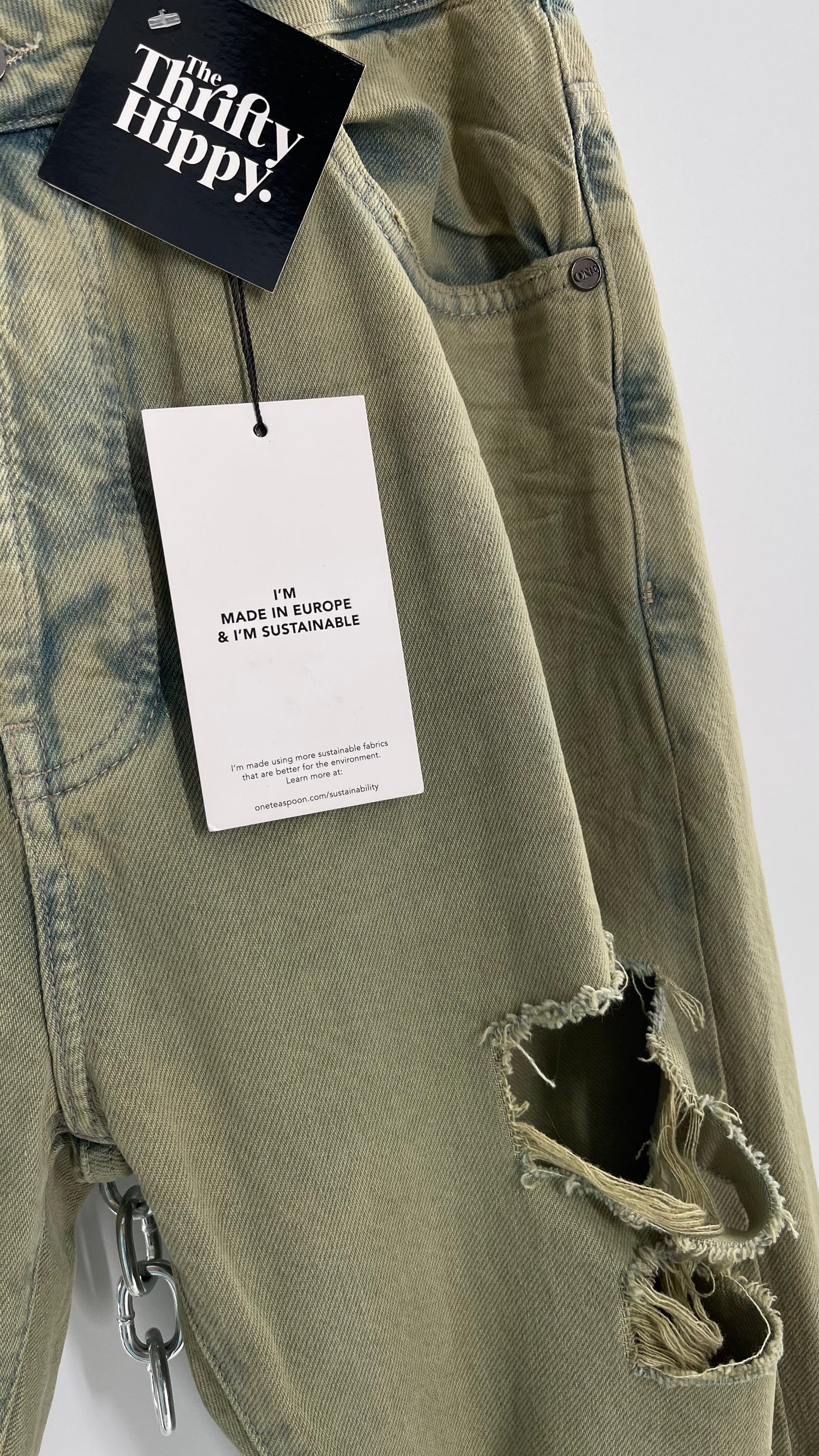 One Teaspoon Distressed Baggy/Bandit Relaxed Jean with Green Hue/Wash (Khaki Haze) (25)
