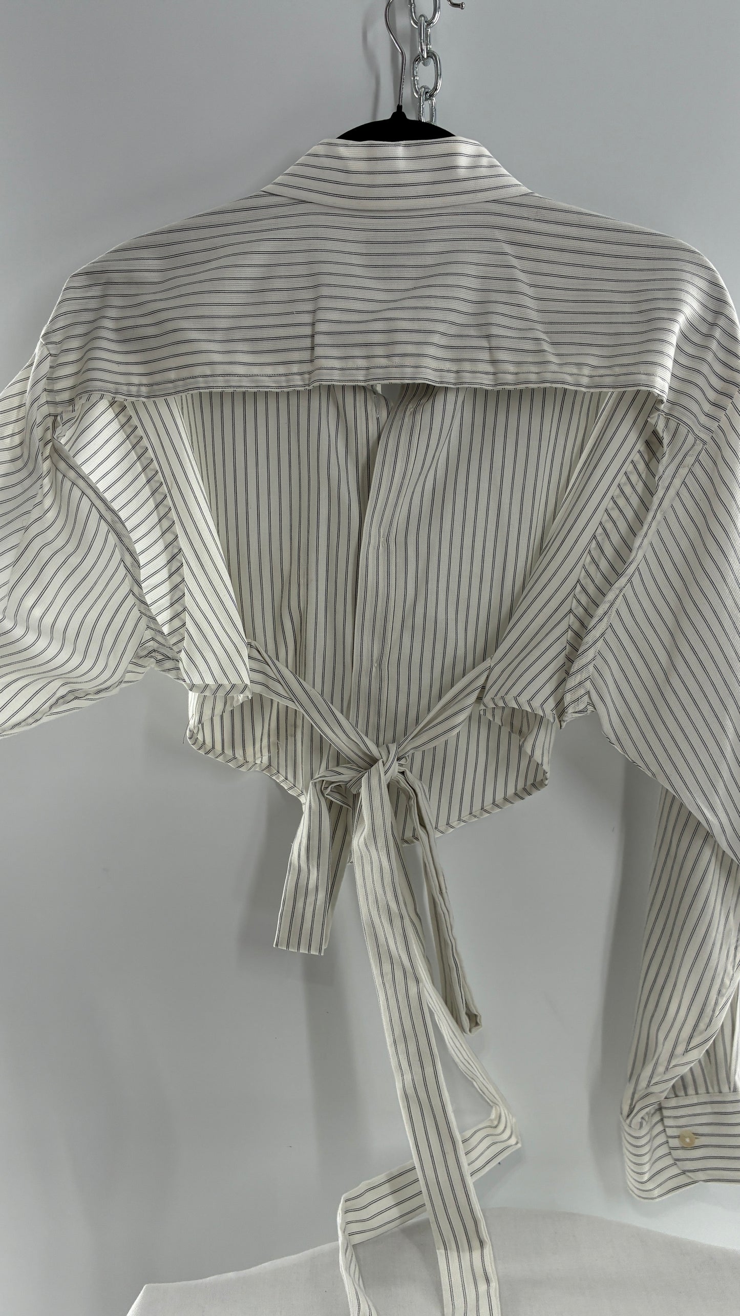 Vintage CALVIN KLEIN Reworked Button Front Backless White Striped Blouse (One Size)