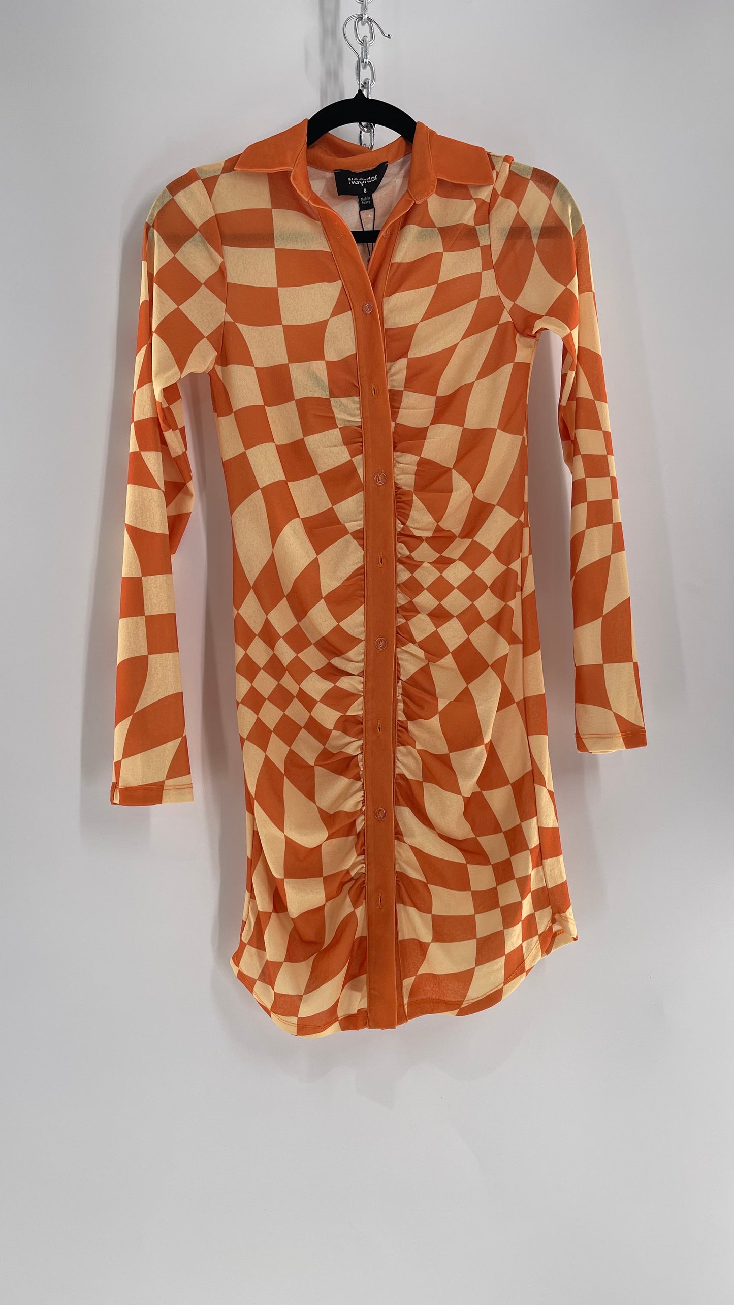 NGOrder Checkerprint Yellow/Orange Collared Buttonfront Dress (8)