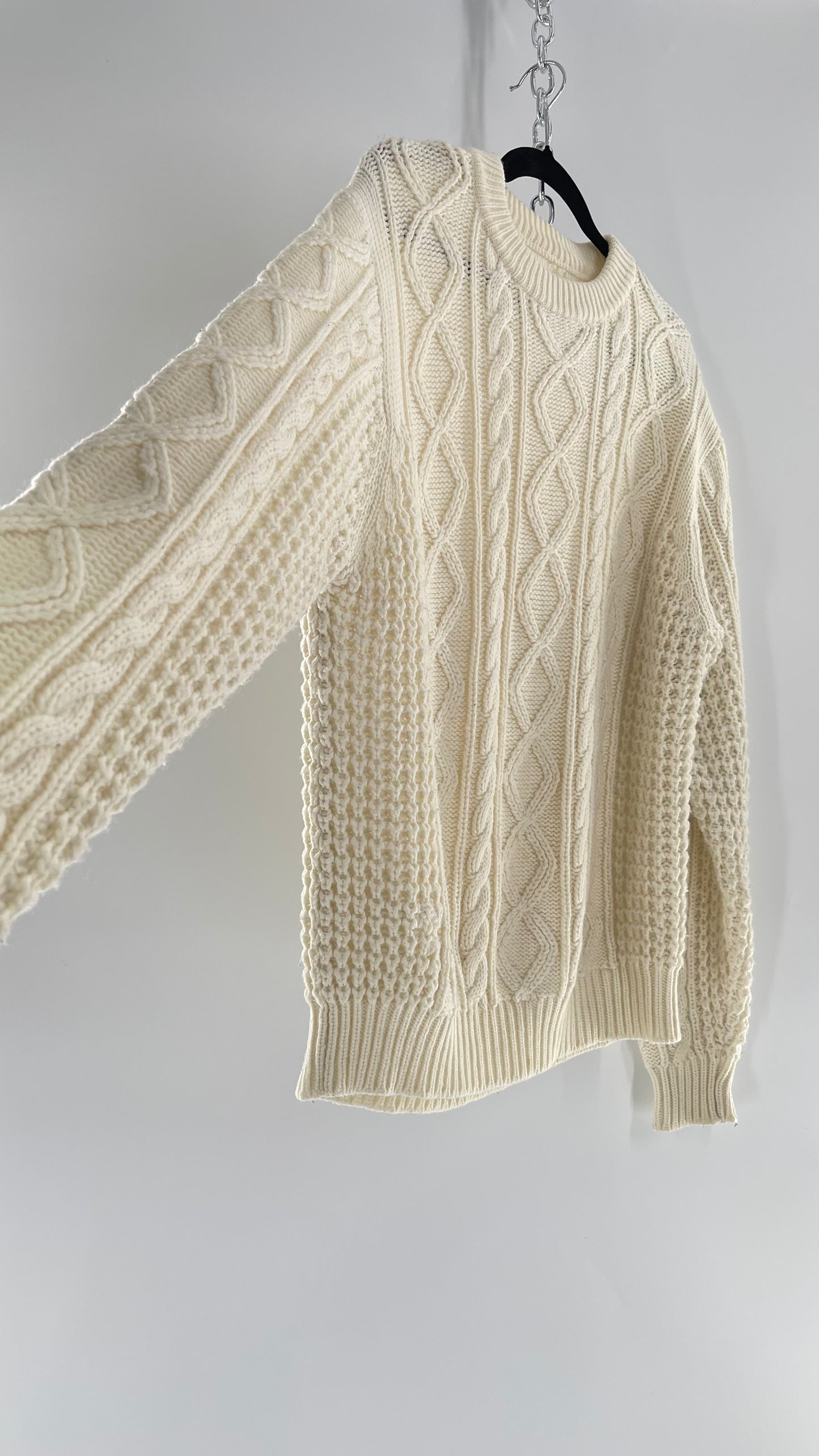 Vintage Ivory Cableknit Slouchy Sweater (Large)