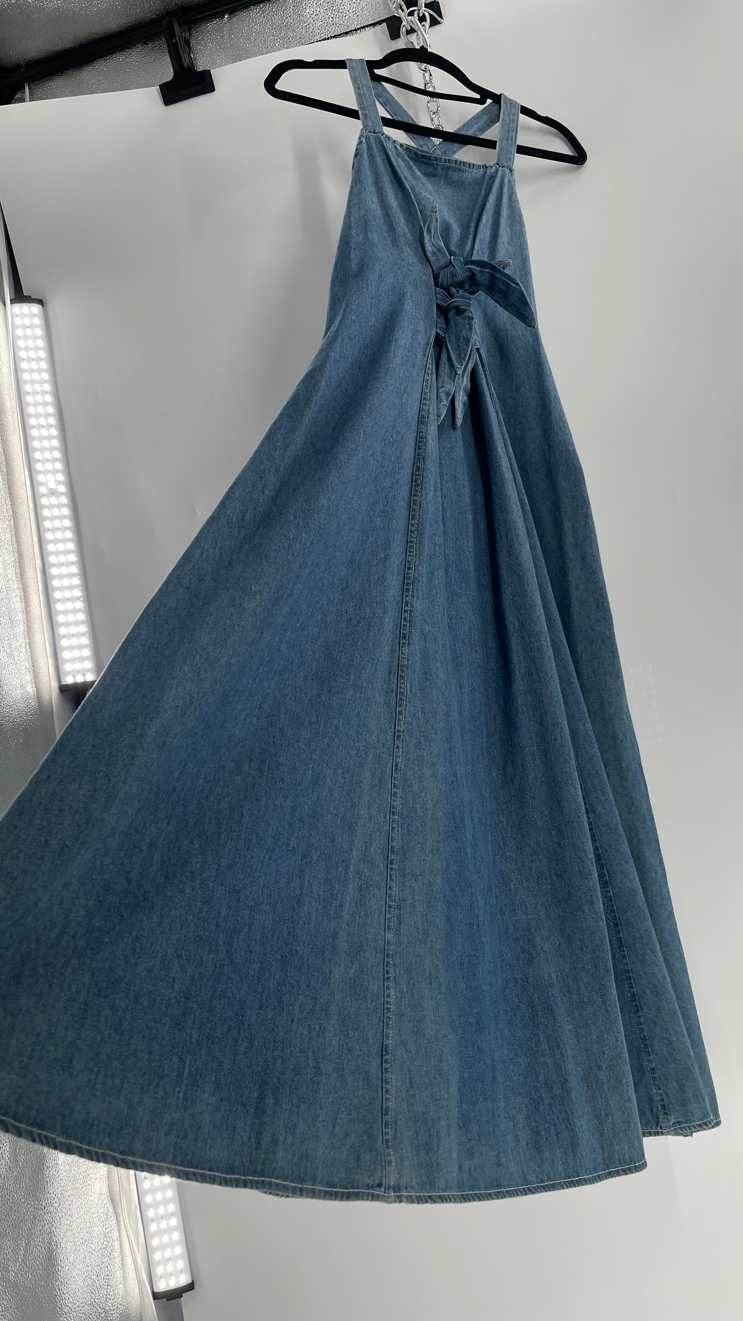 Vintage CDC Denim Triple Tie Bust Maxi Dress (6)