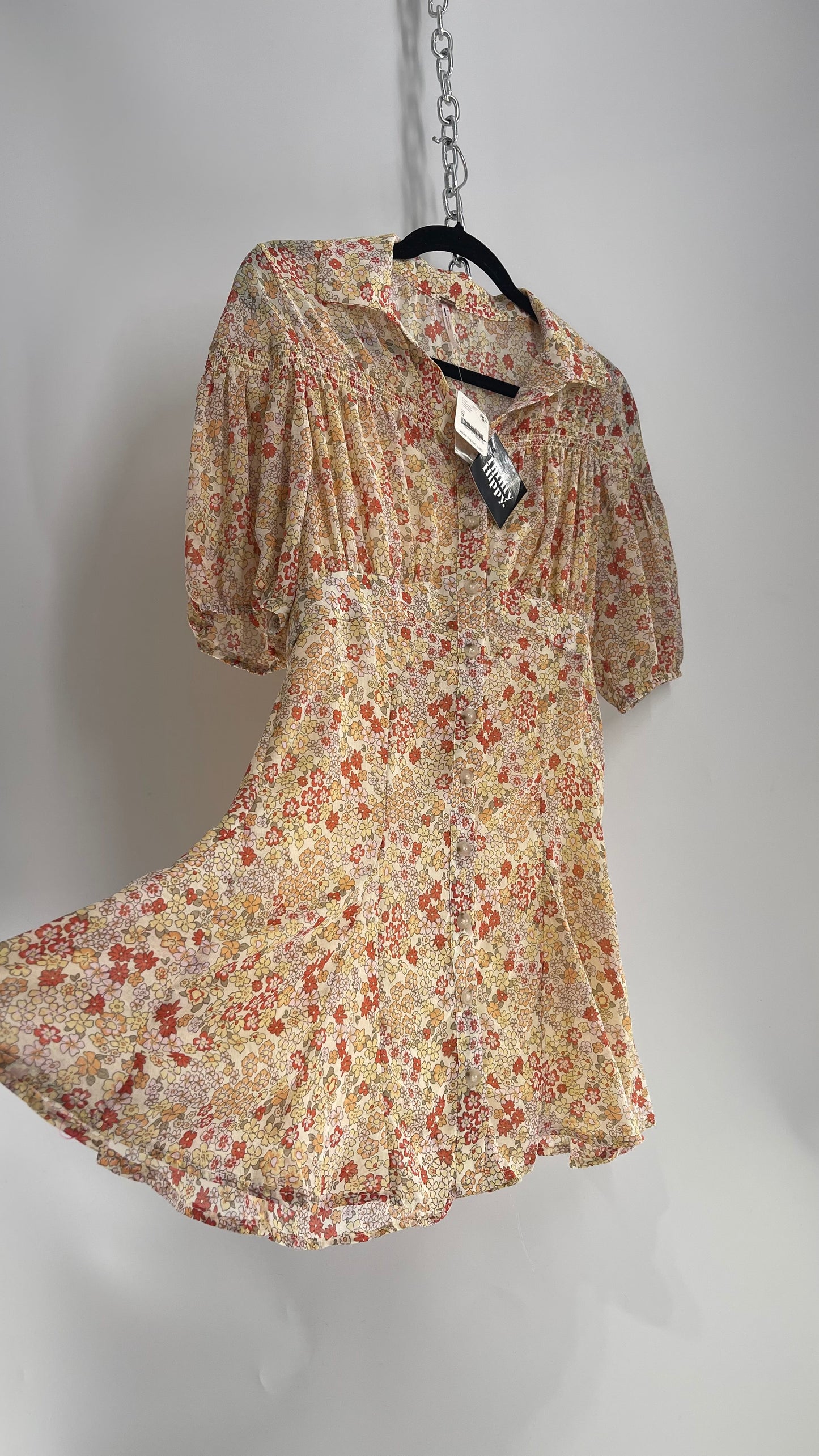 Free People Yellow Bonnie Floral Mini Dress (Small)