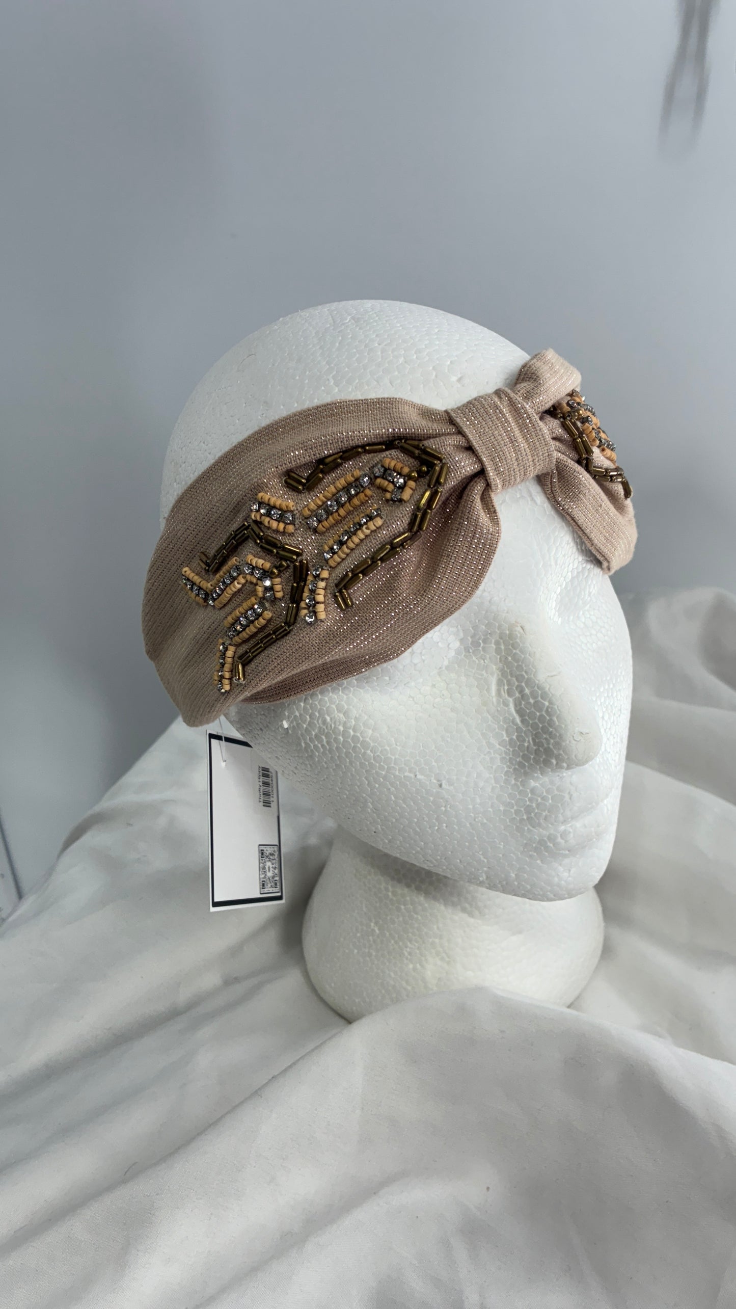 Free People Beige Tinsel Beaded Headband