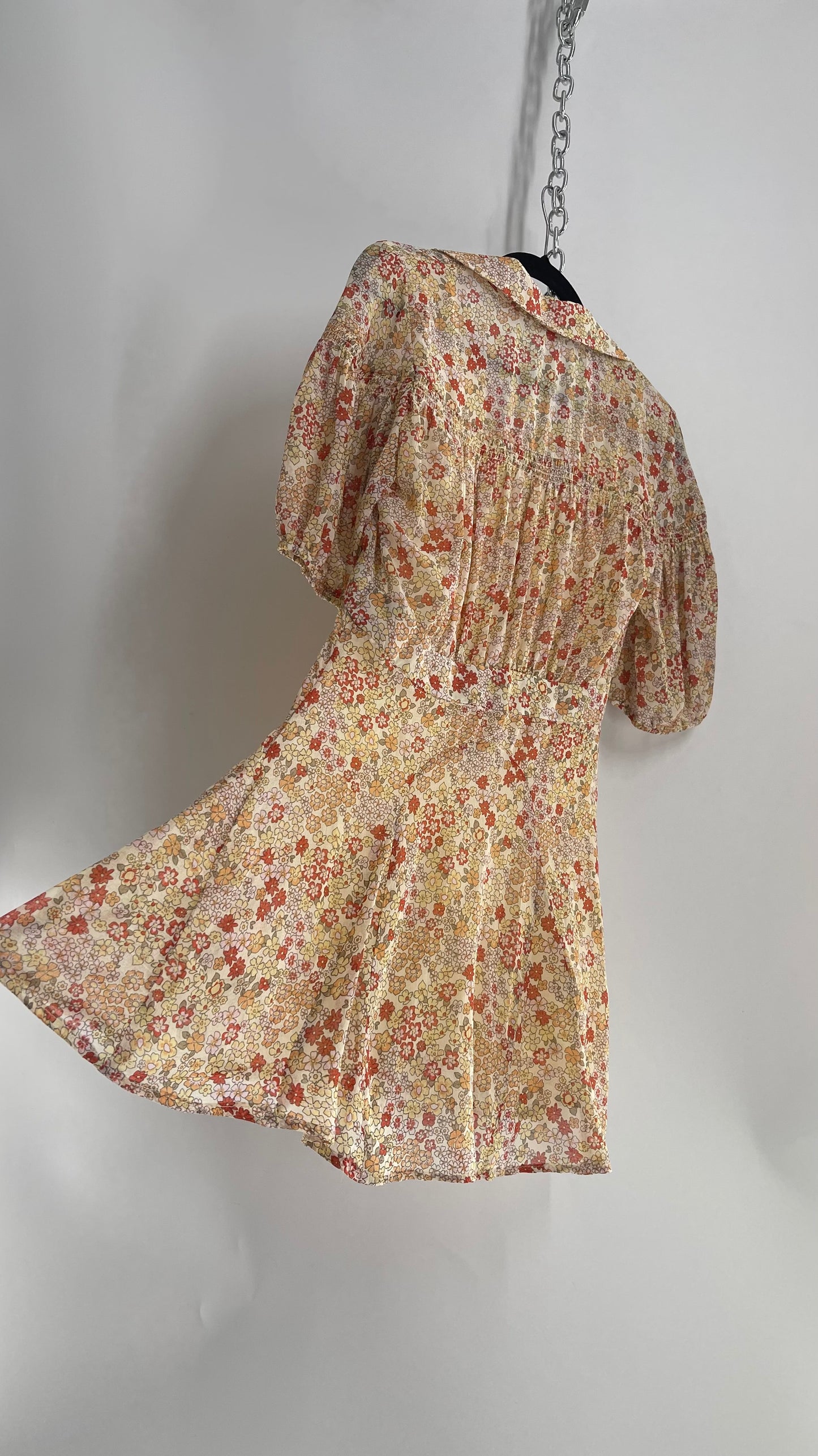Free People Yellow Bonnie Floral Mini Dress (Small)