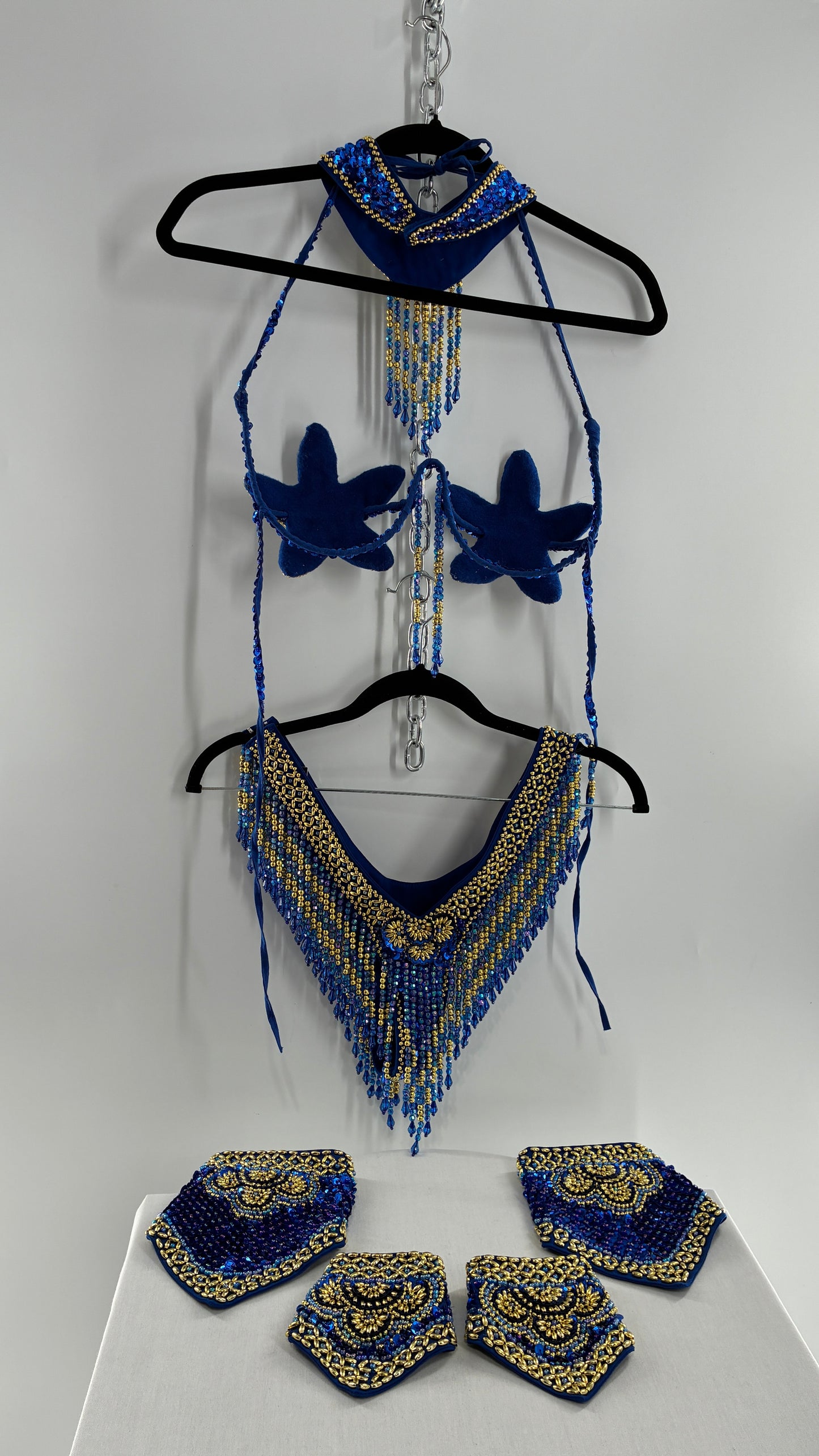 Vintage Royal Blue and Gold Beaded Belly Dancing Set